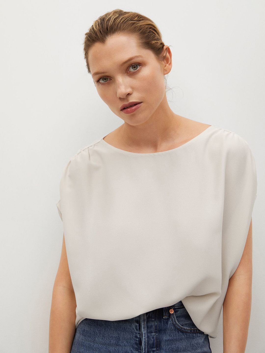 MANGO Off White Extended Sleeves Boxy Top