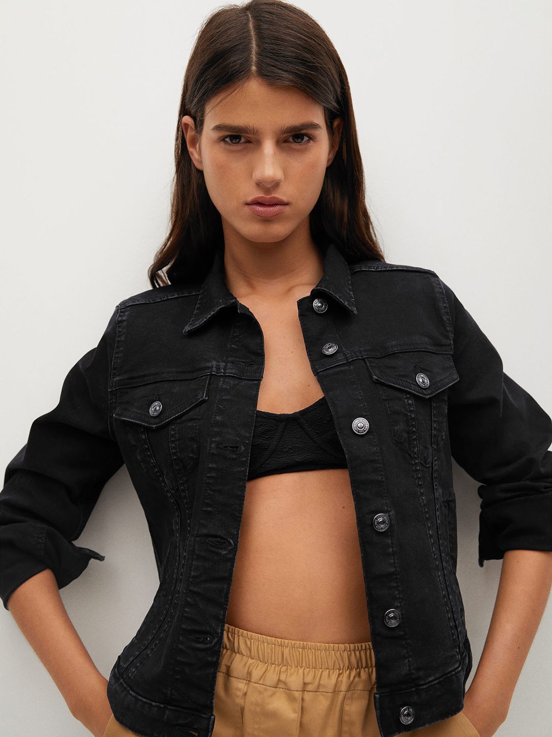 MANGO Women Black Denim Jacket Price in India