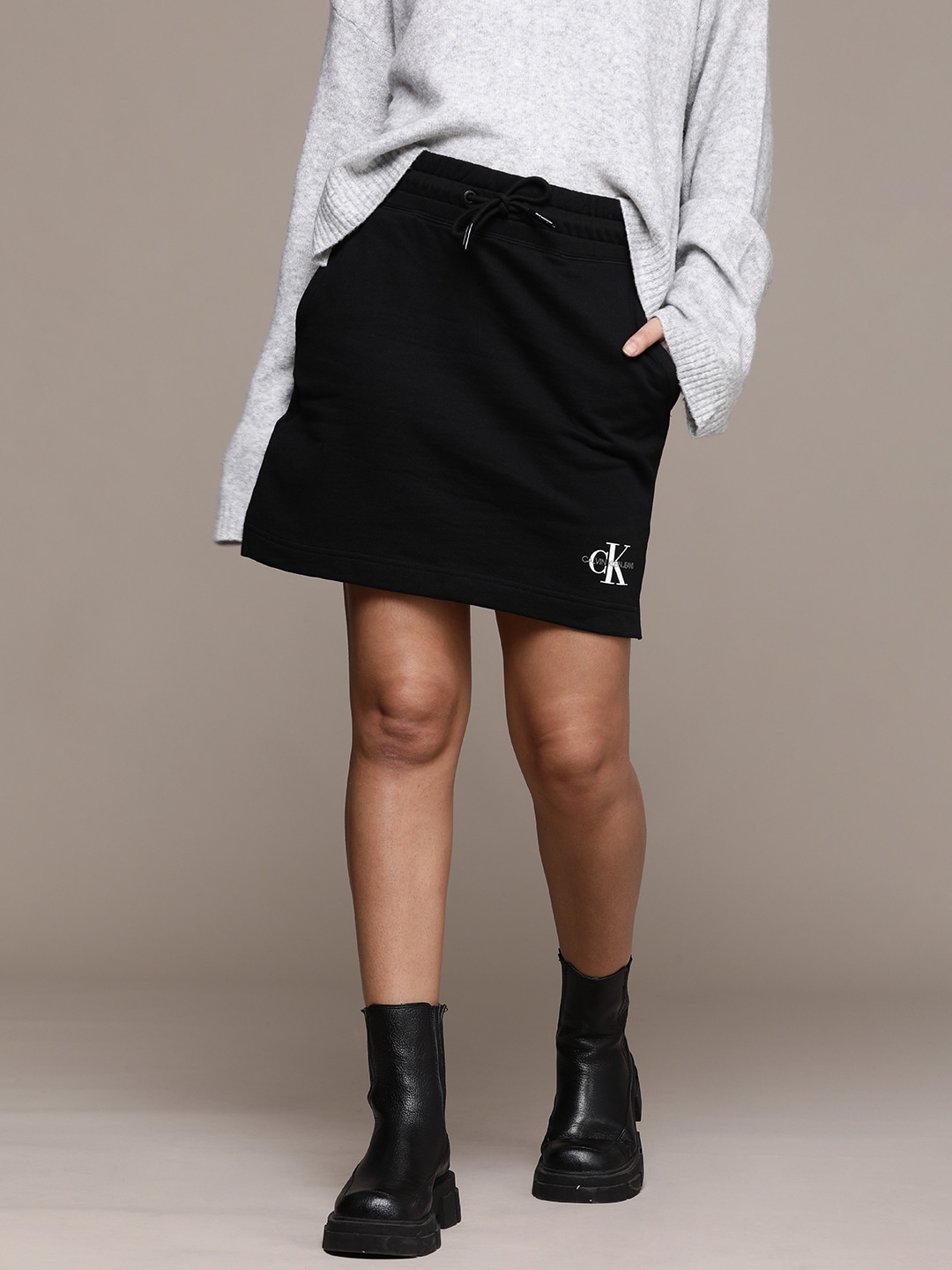 Calvin Klein Jeans Women Black Solid A-Line Skirt Price in India