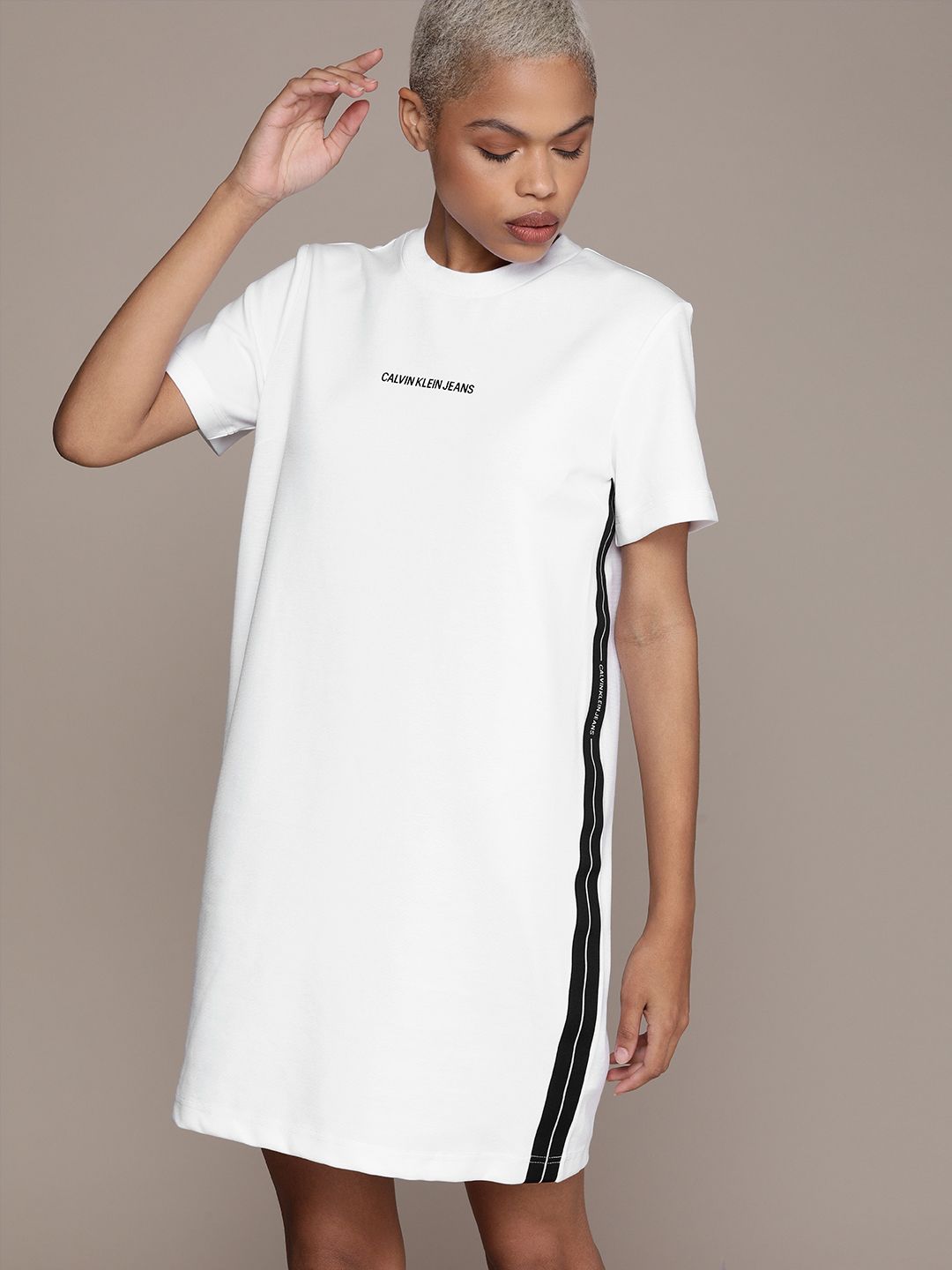 Calvin Klein Jeans White T-shirt Dress with Logo