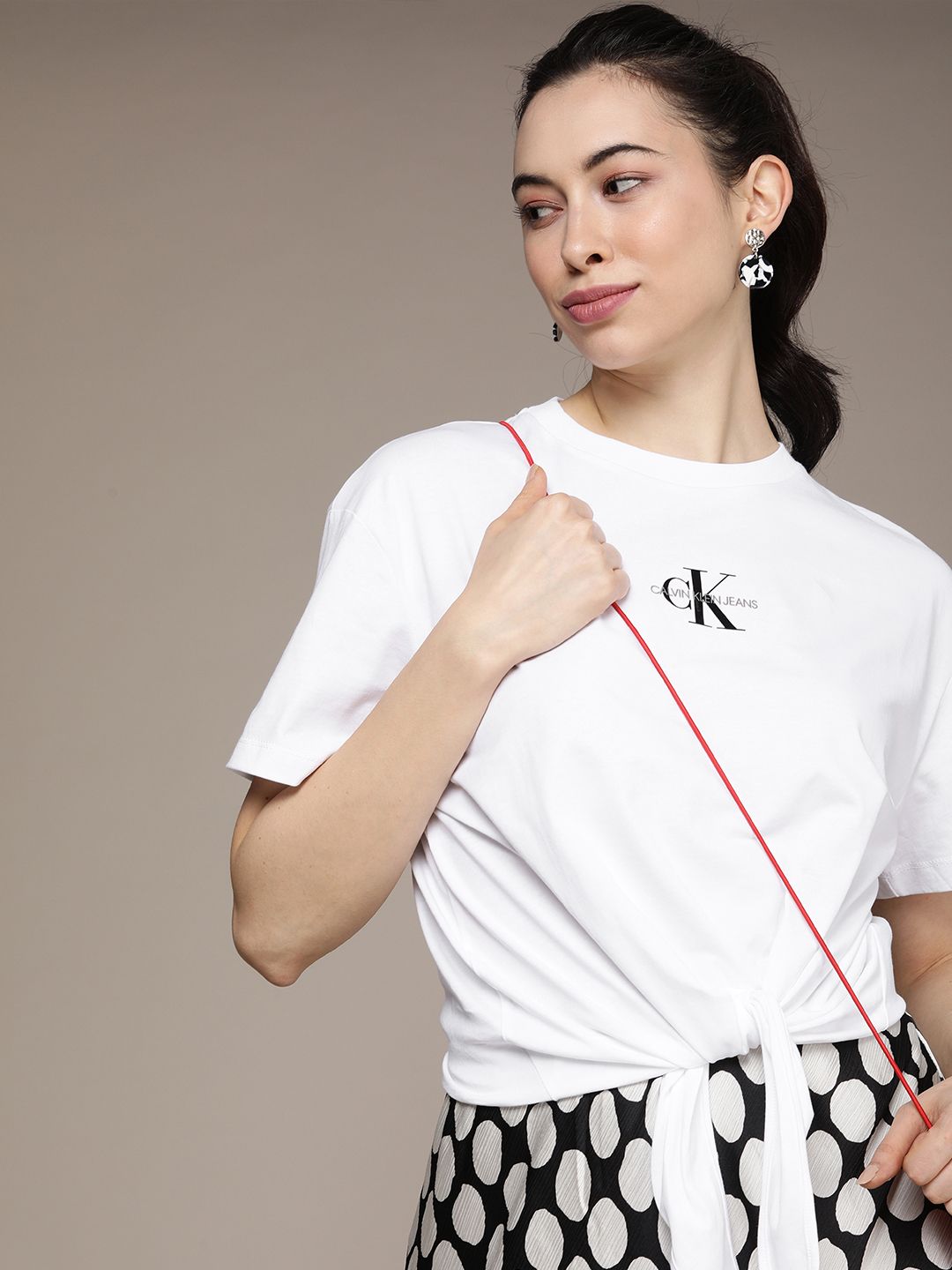 Calvin Klein Jeans Women White & Black Brand Logo Applique Boxy T-shirt