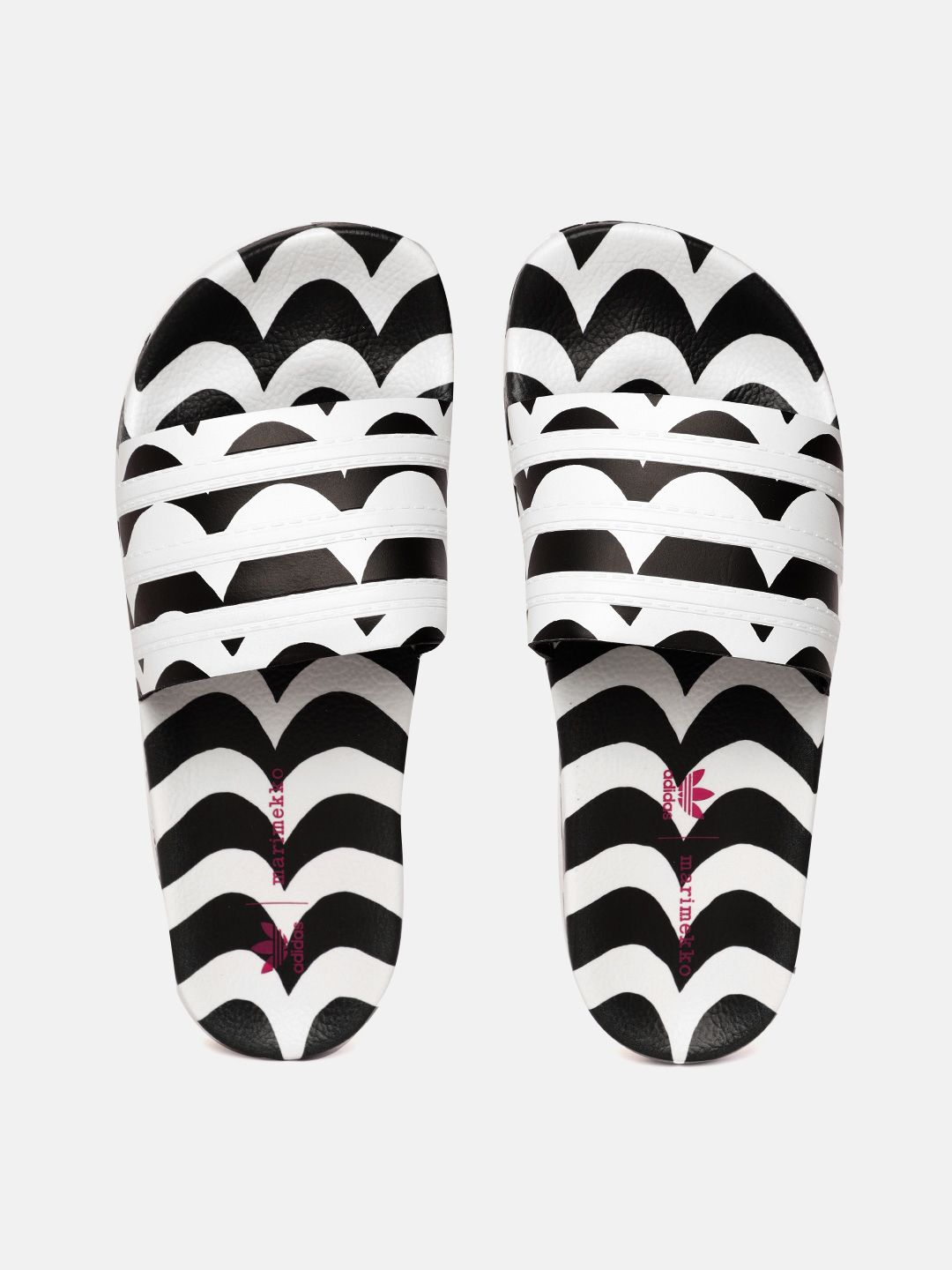 ADIDAS Originals Women Black & White Adilette Printed Sliders Price in India