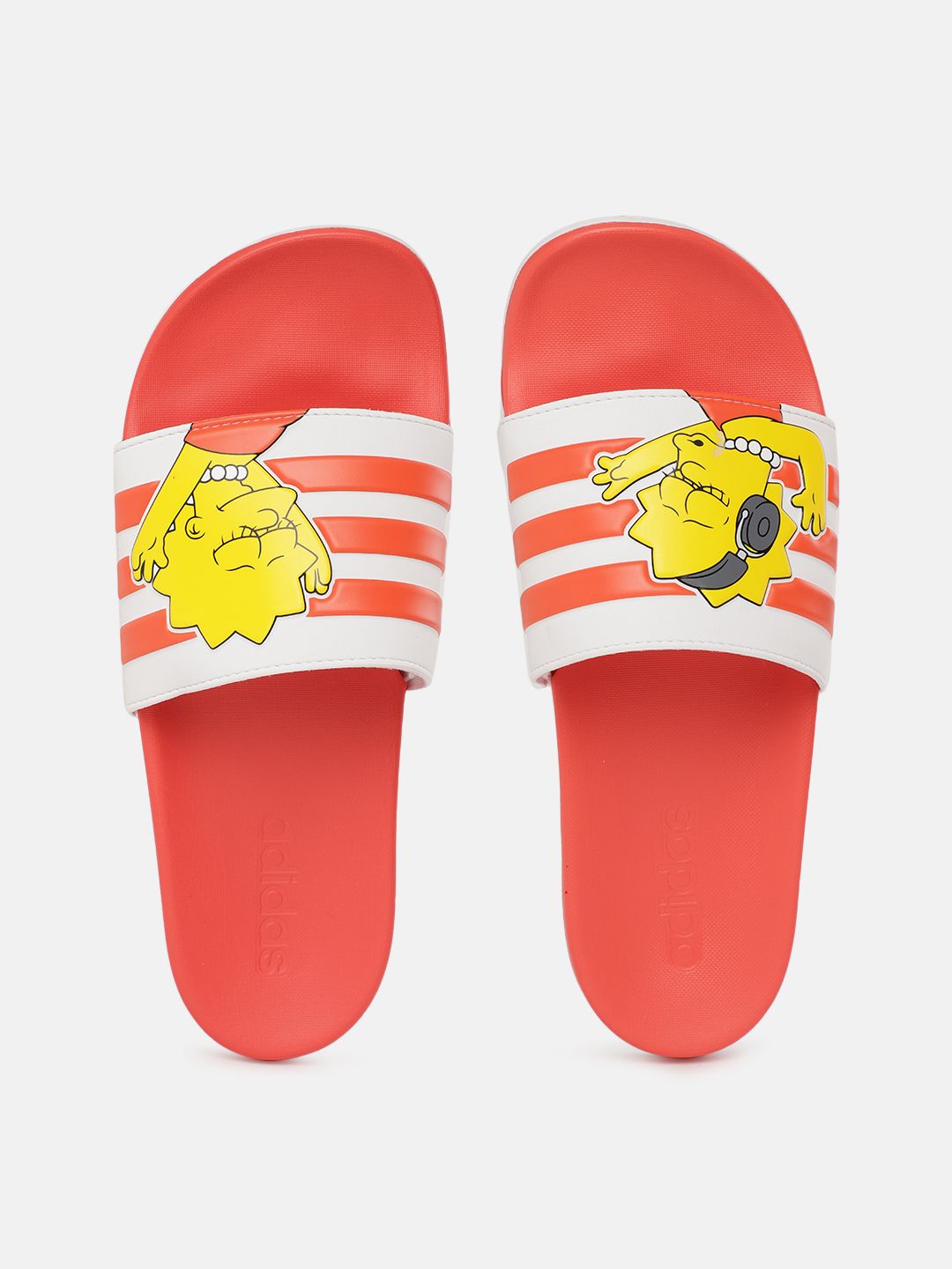 ADIDAS Women White & Orange Striped & Lisa Simpson Print Adilette Comfort Sliders Price in India