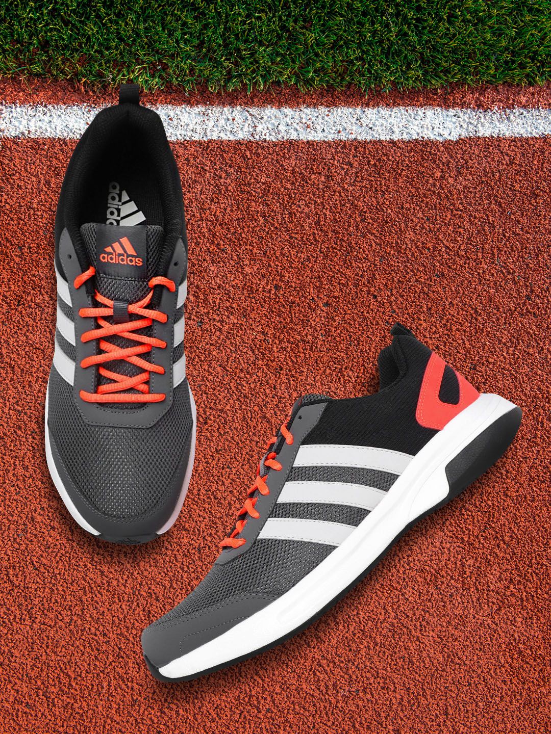 ADIDAS Men Charcoal Grey Woven Design Adiglide Running Shoes