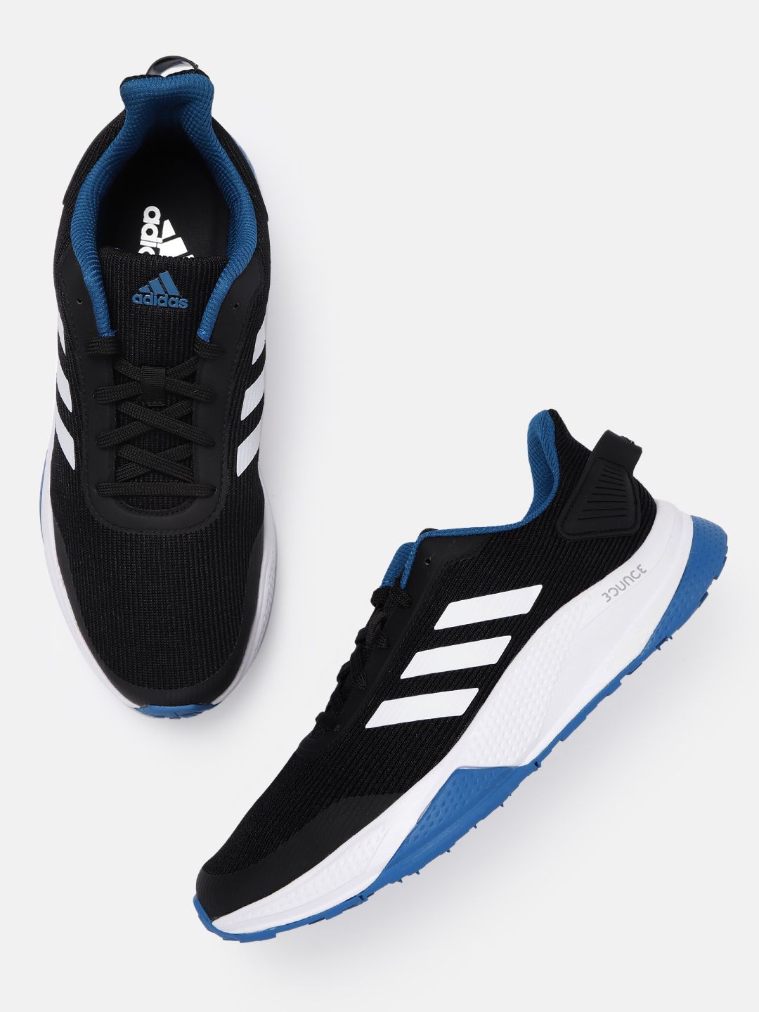 ADIDAS Men Black & White Woven Design Run Steady Running Shoes