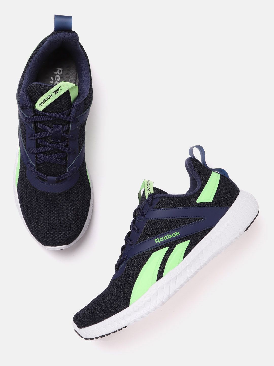 Reebok Men Navy Blue & Fluorescent Green Woven Design Tywin Training Shoes