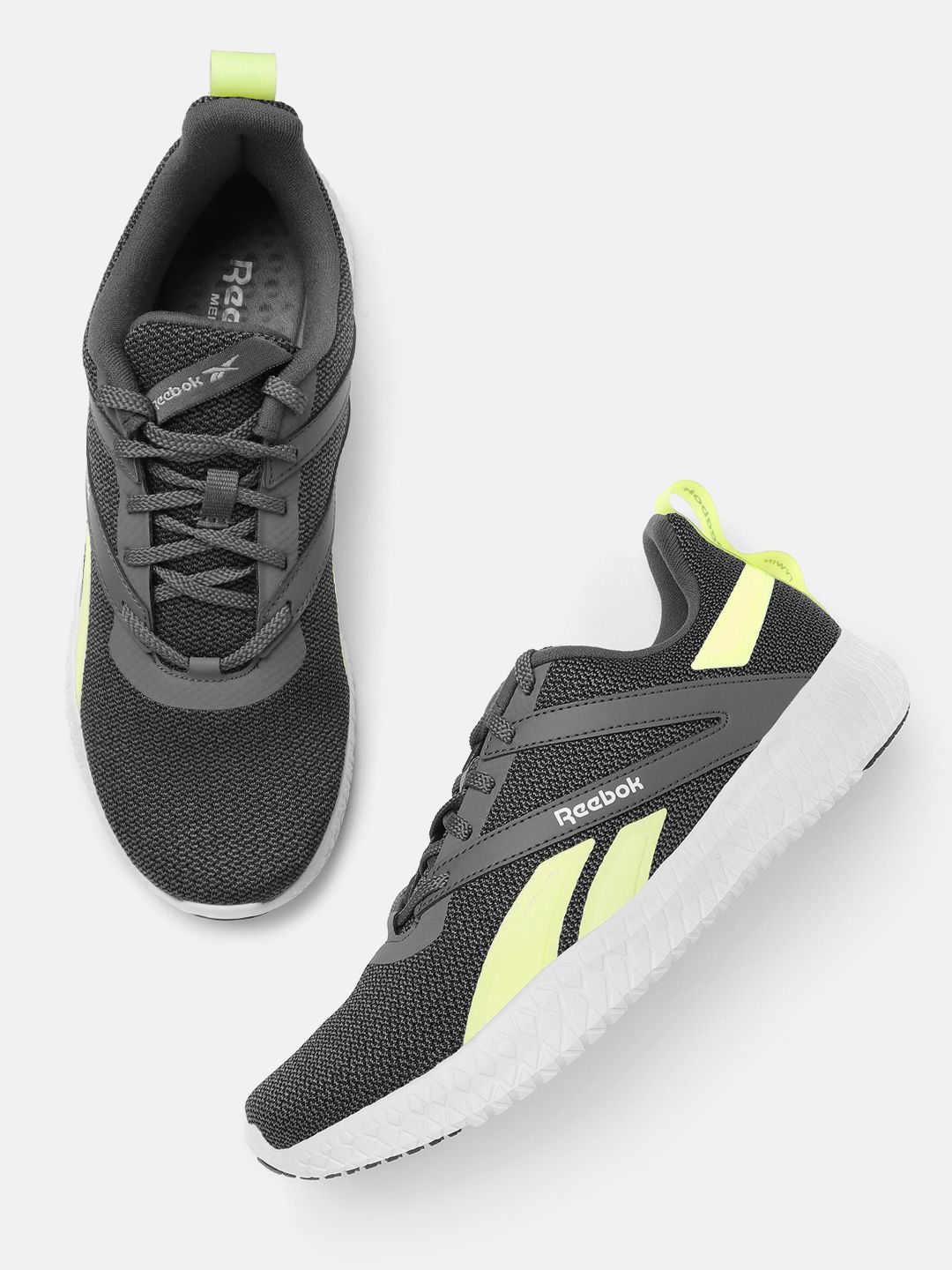 Reebok Men Charcoal Grey & Green Tywin Woven Design Memory Foam Training Shoes