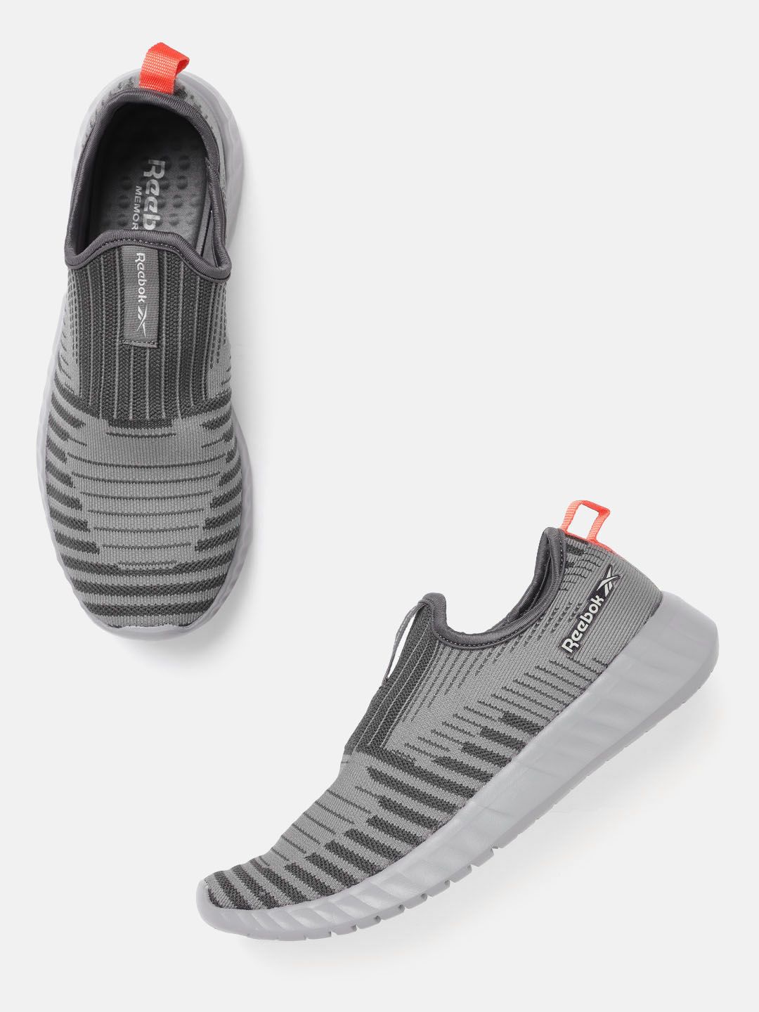 Reebok Men Grey Striped Woven Design Kezar Laceless Walking Shoes