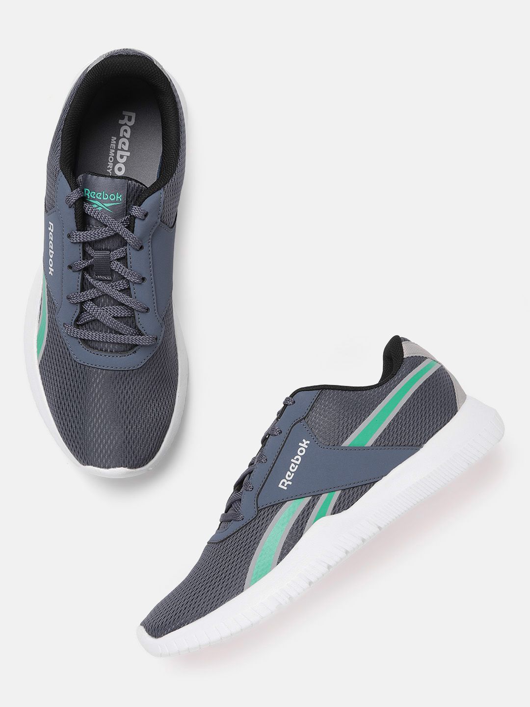 Reebok Men Grey & Green Chase Woven Design Memory Tech Foam Training Shoes