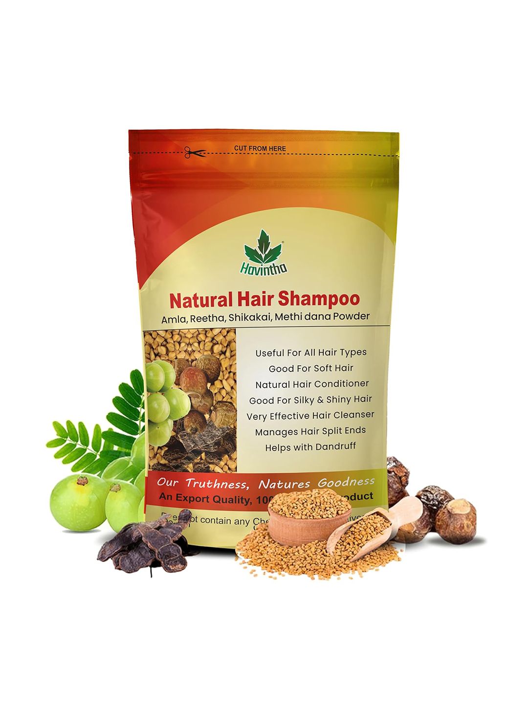 Natural Hair Shampoo With Amla, Reetha, Shikakai and Methi Dana Powder