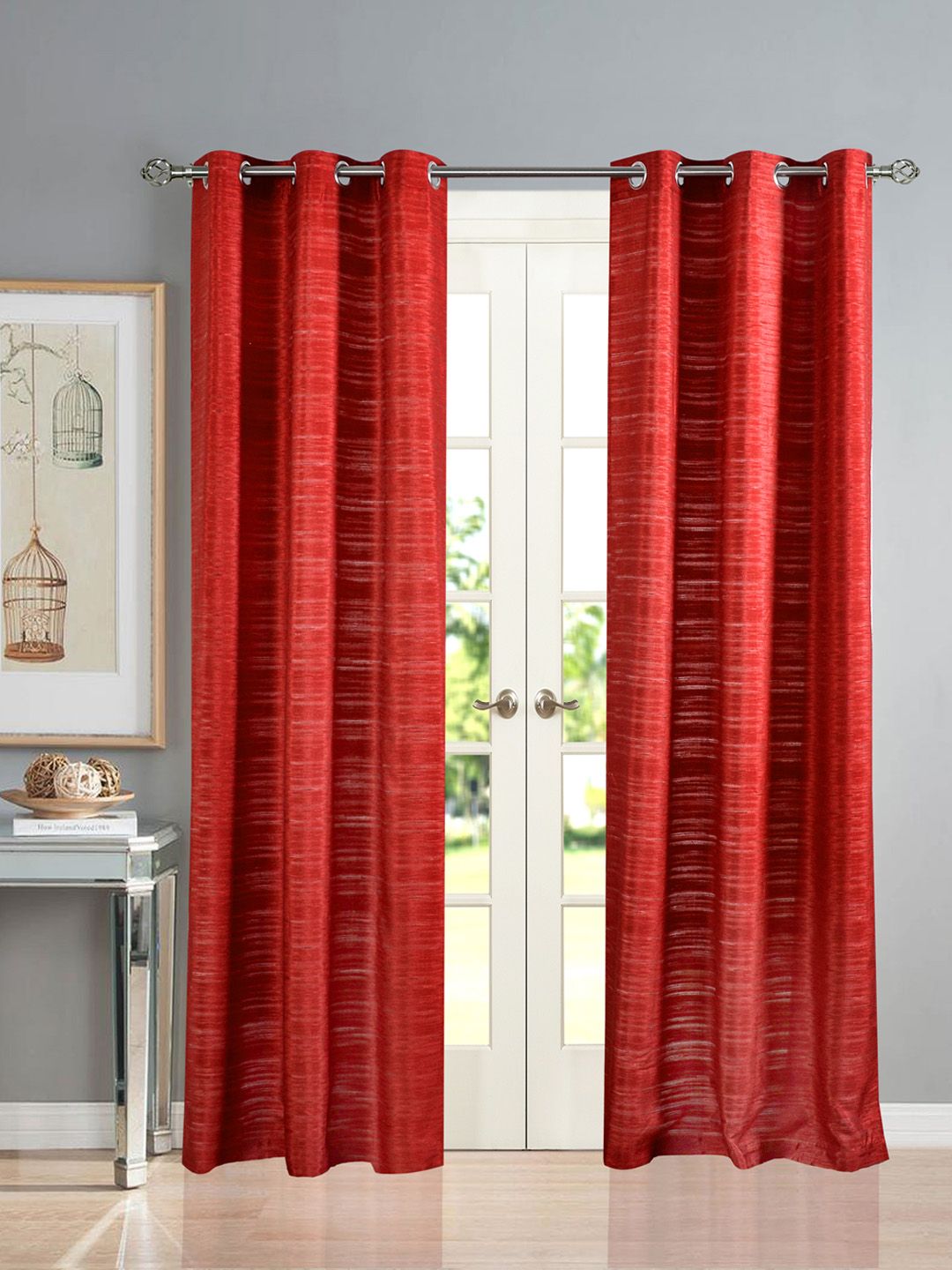 Deco Window Red Set of 2 Sheer Door Curtain Price in India