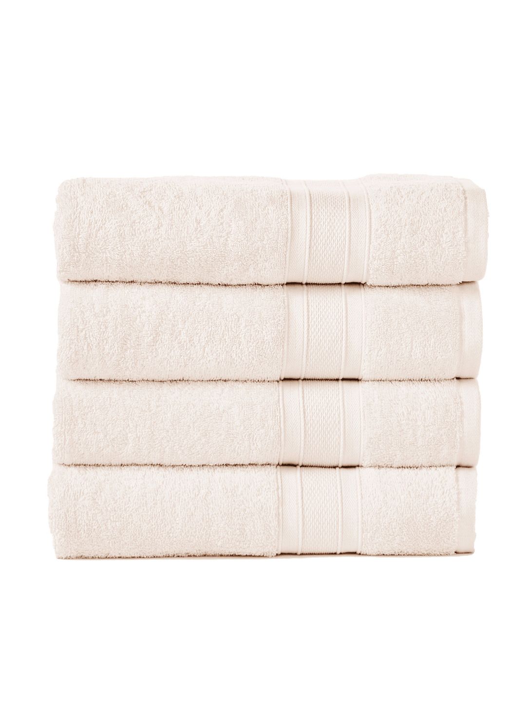 Trident Set of 4 Cream-Coloured 500 GSM Striped Cotton Bath Towels Price in India