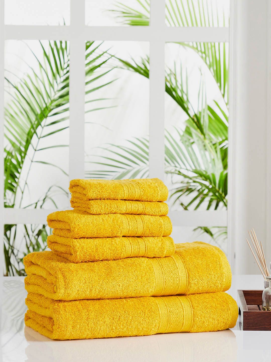 Trident Set Of 6 Yellow Solid 500 GSM Pure Cotton Towels Price in India