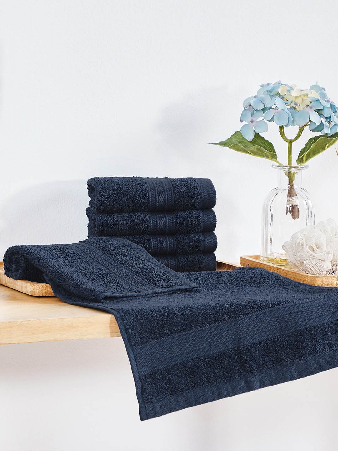 Trident Blue Set of 6 Solid Cotton 500 GSM Face Towels Price in India