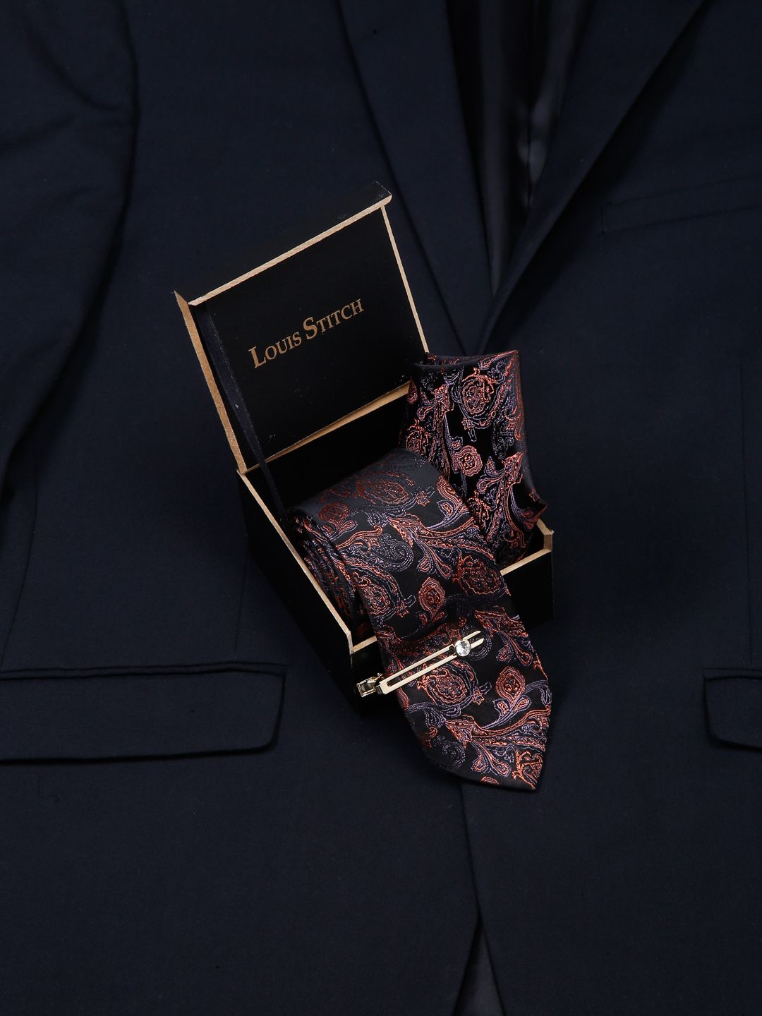 LOUIS STITCH Men Floral Italian Silk Necktie Accessory Gift Set