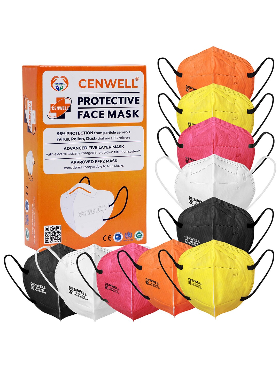 CENWELL Unisex Pack Of 10 Solid 5-Ply Reusable N95 Anti-Pollution Face Masks Price in India