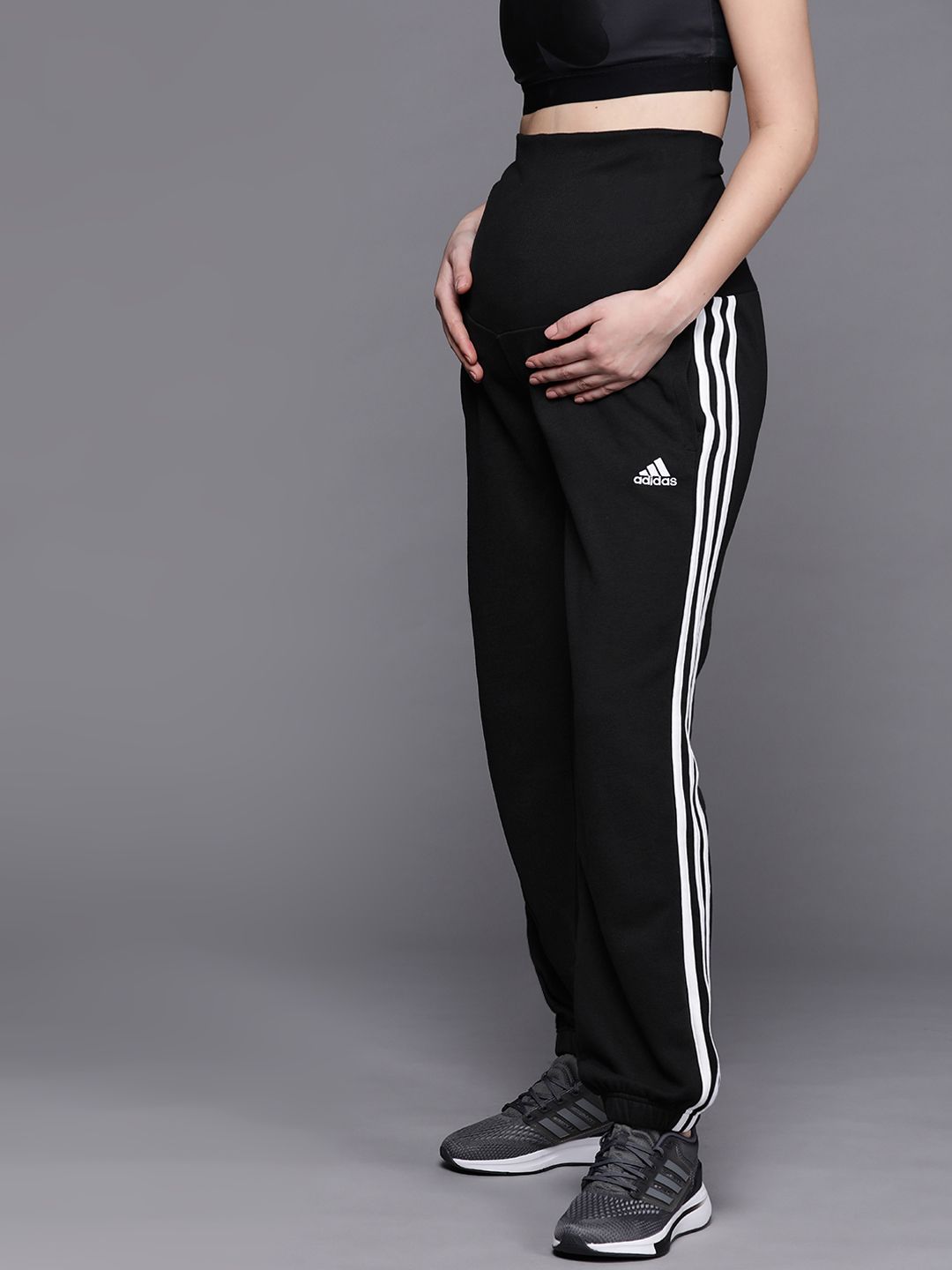 ADIDAS Women Black Solid Essentials Maternity Sustainable Track Pants with 3-Stripes Detail Price in India