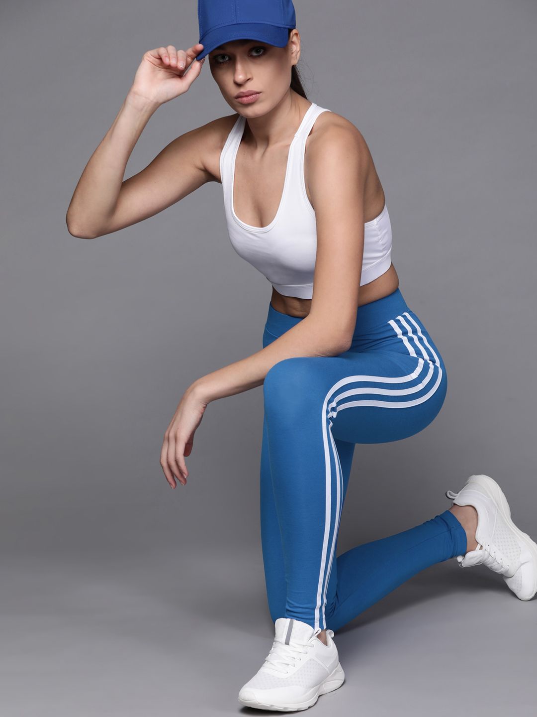 ADIDAS Originals Women Blue & White Solid Adicolor Classics 3 Stripes Tights Price in India