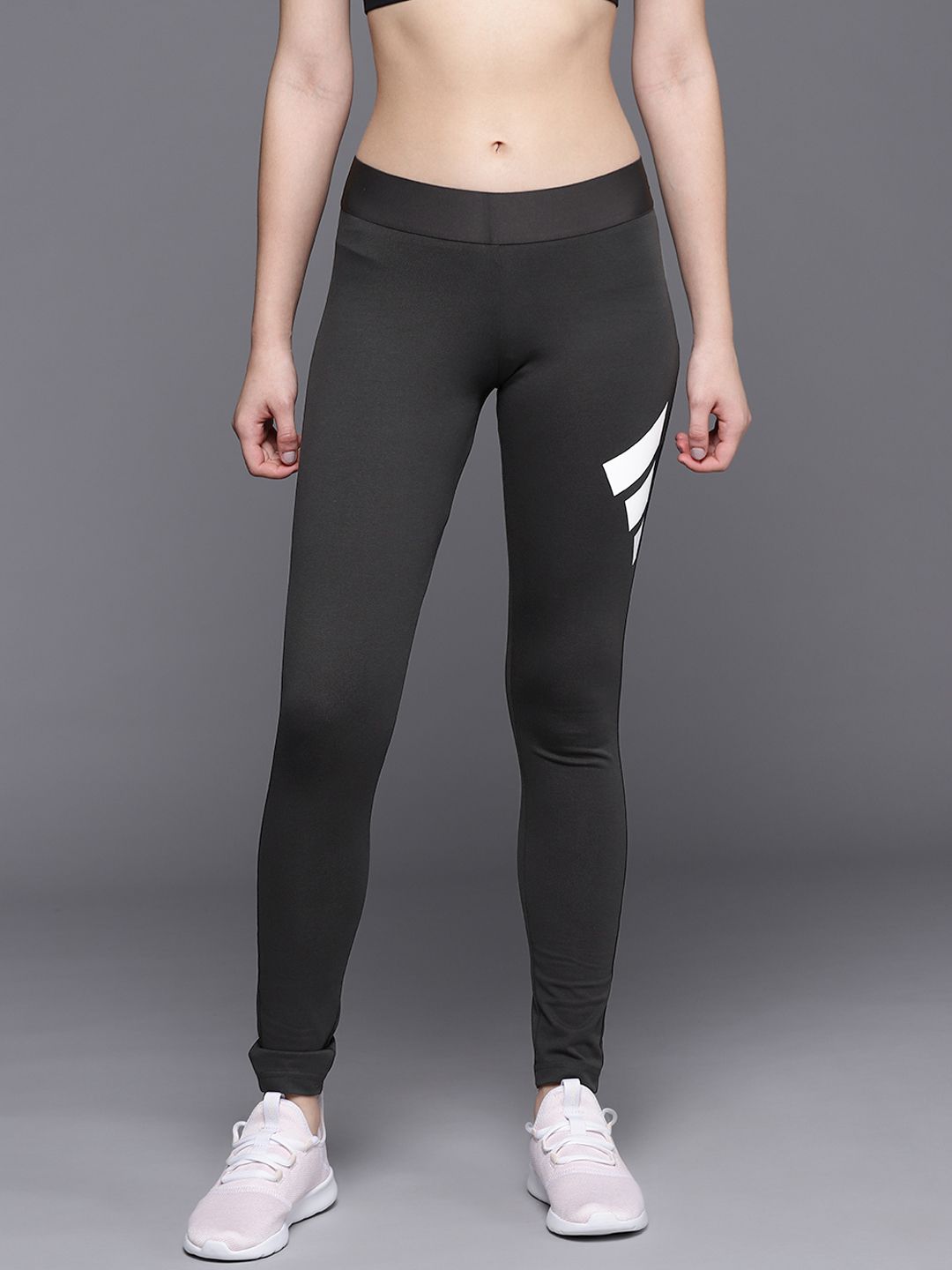ADIDAS Women Charcoal Grey Brand Logo Print Training Sustainable Tights Price in India