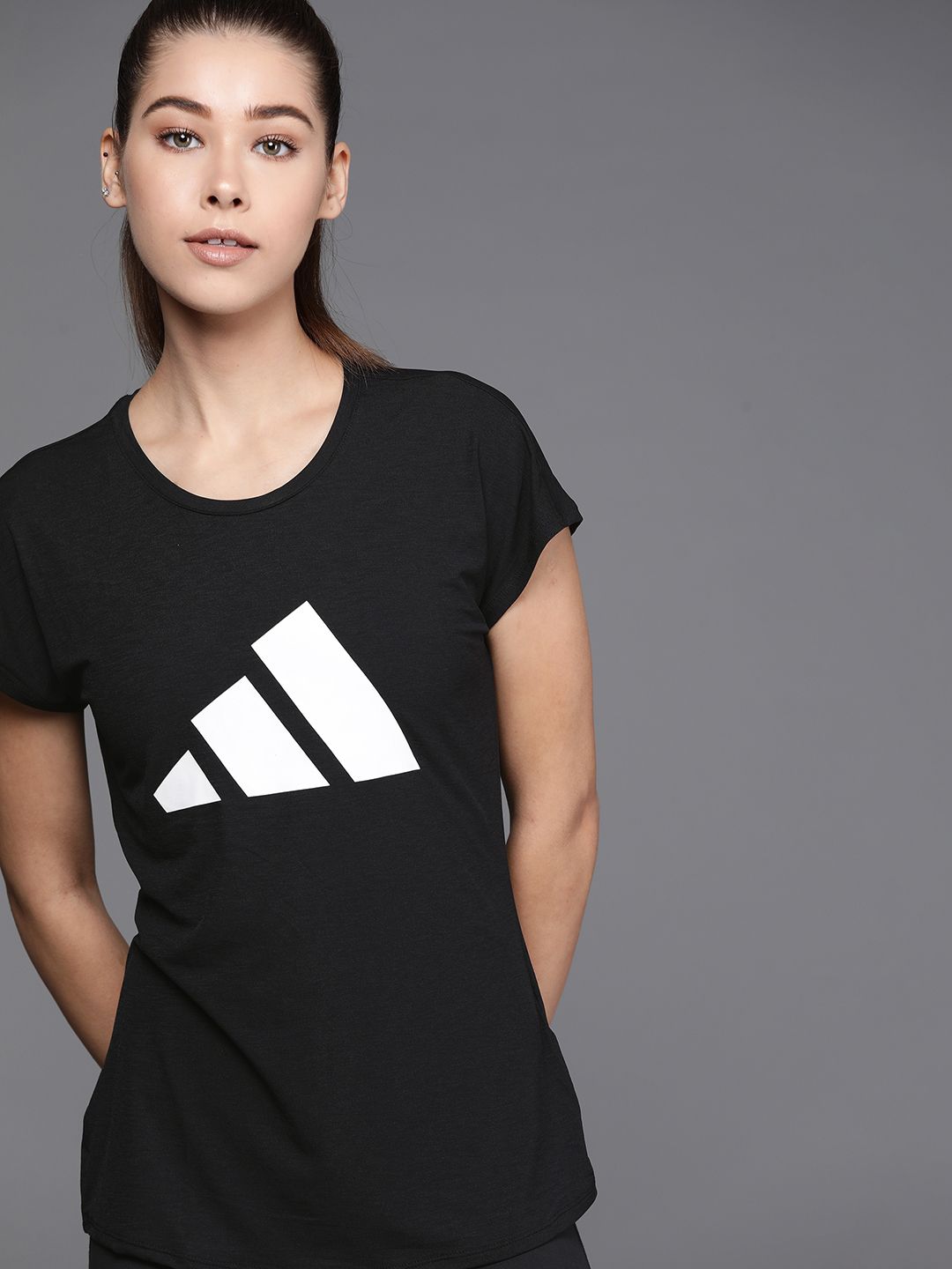 ADIDAS Women Black & White 3-Stripes Training BOS Sustainable T-shirt Price in India