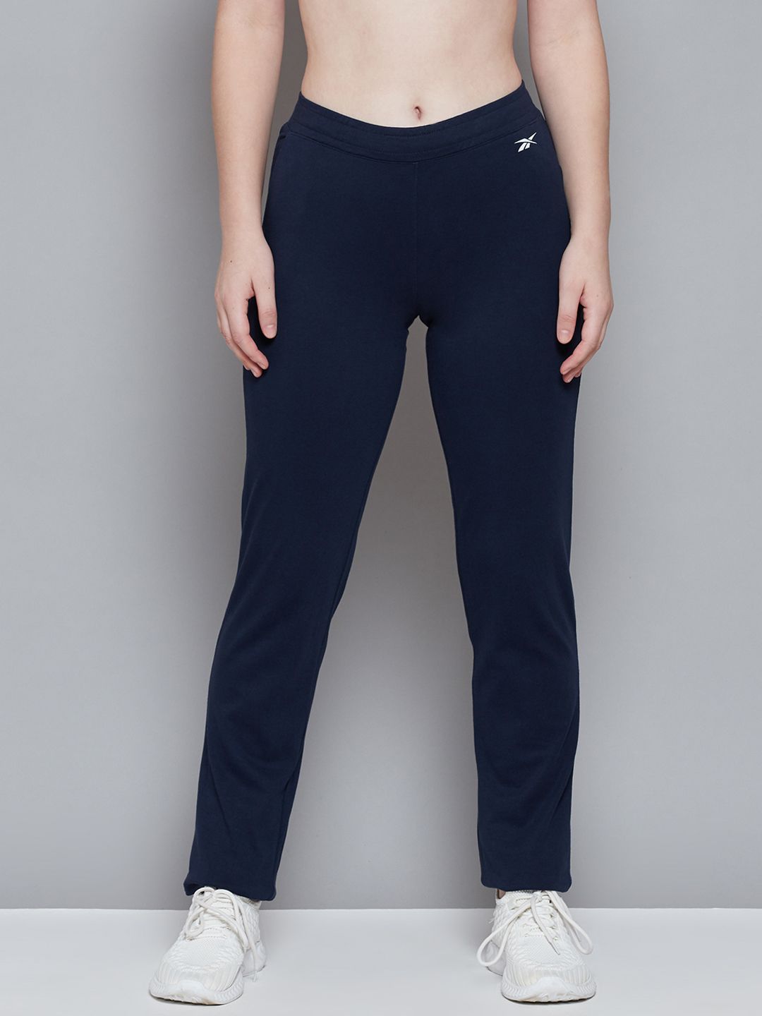 Reebok Women Navy Blue Solid Pace Pure Cotton Track Pants Price in India