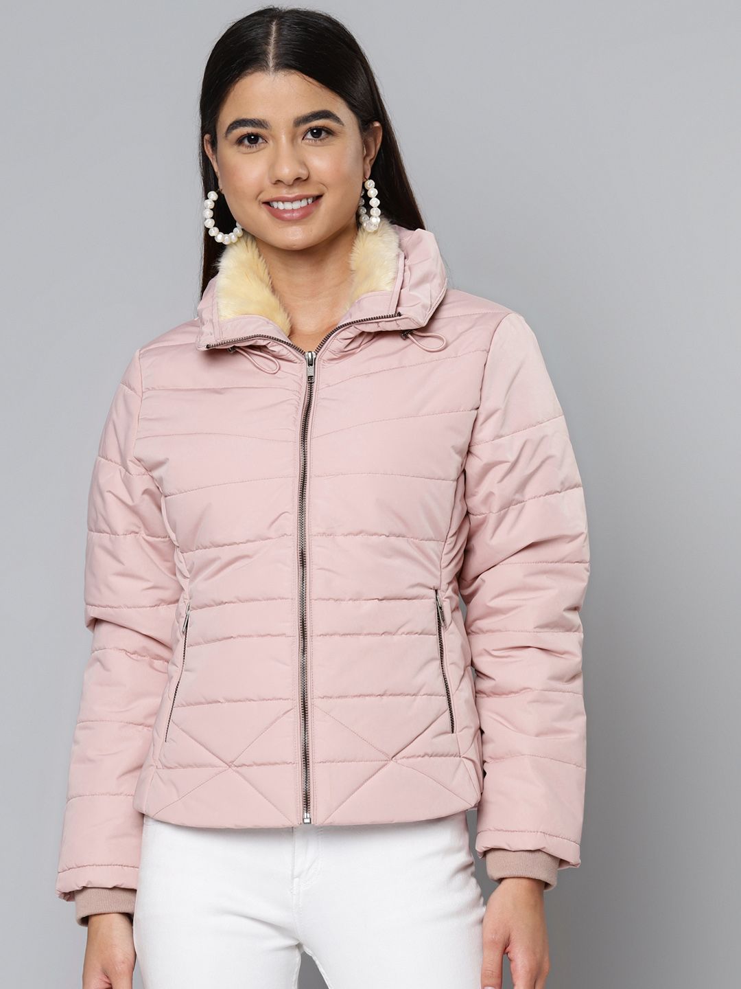 Fort Collins Women Pink Solid Padded Jacket Price in India