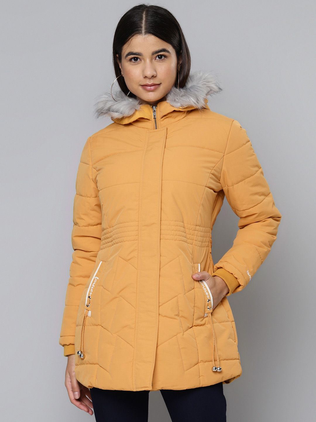 Fort Collins Women Mustard Yellow Solid Parka Hooded Jacket Price in India