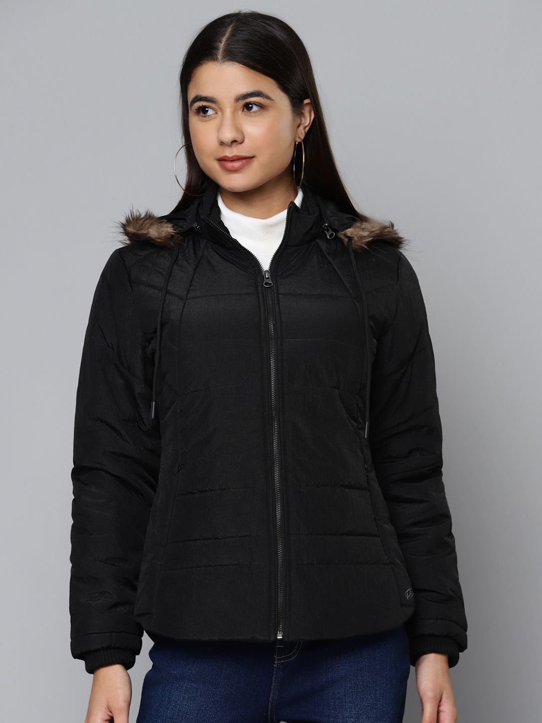 Fort Collins Women Black Solid Bomber Jacket Price in India