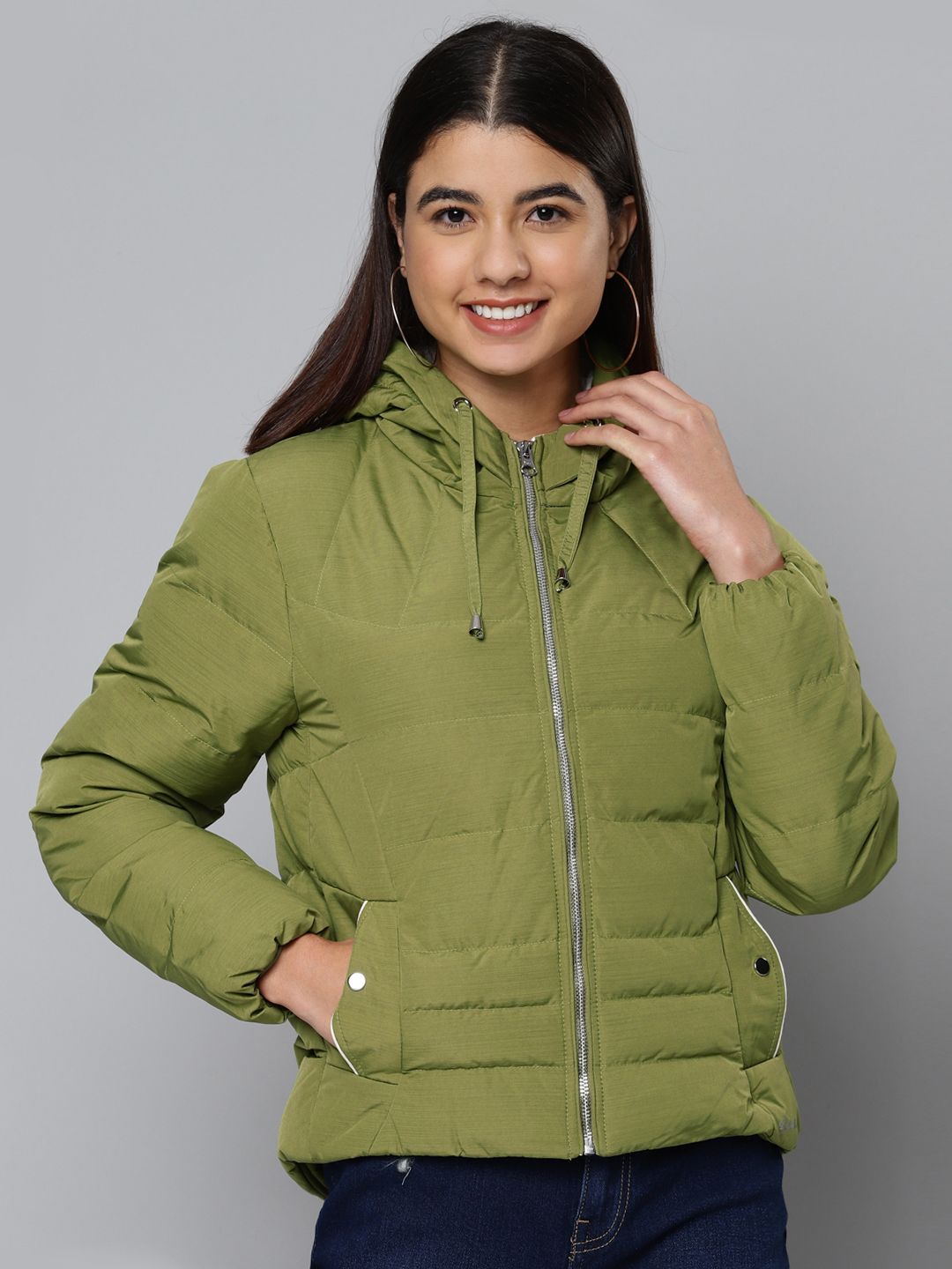 Olive green cheap hooded jacket women's