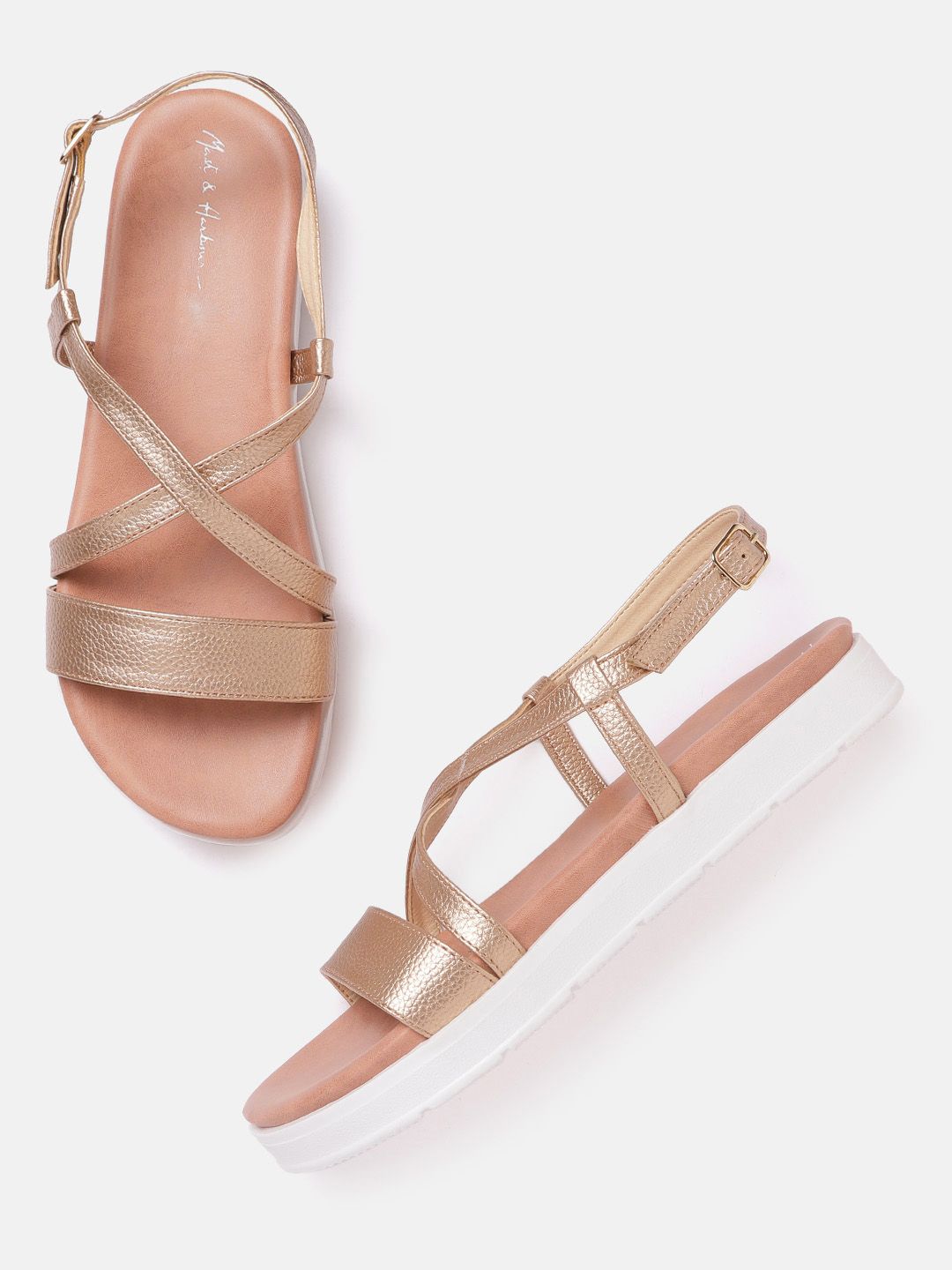 Mast & Harbour Women Rose Gold-Toned Solid Open Toe Flats Price in India