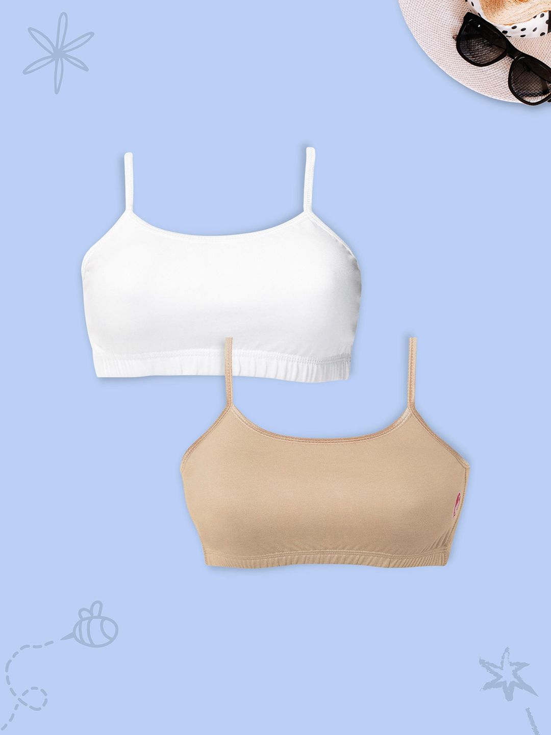 DChica Girls Pack Of 2 Double Layer Premium Cotton Non-Wired Non Padded Beginners Bra DCBRJU6907/xxxs