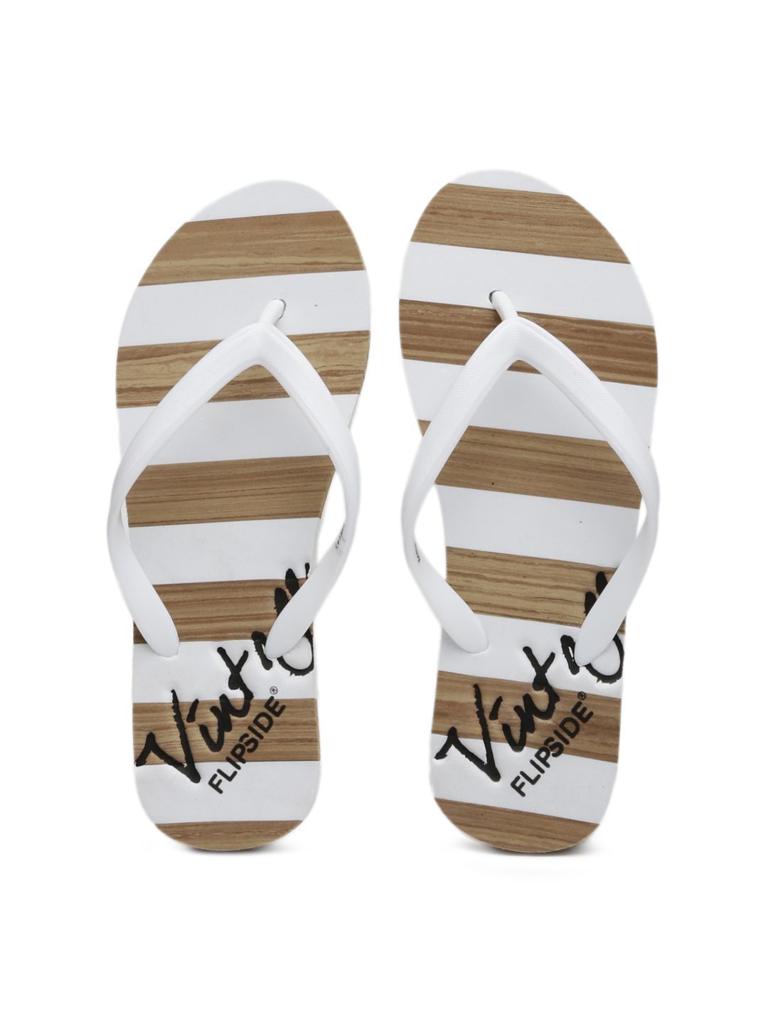 FLIPSIDE Women White & Brown Striped Vintage Flip-Flops Price in India