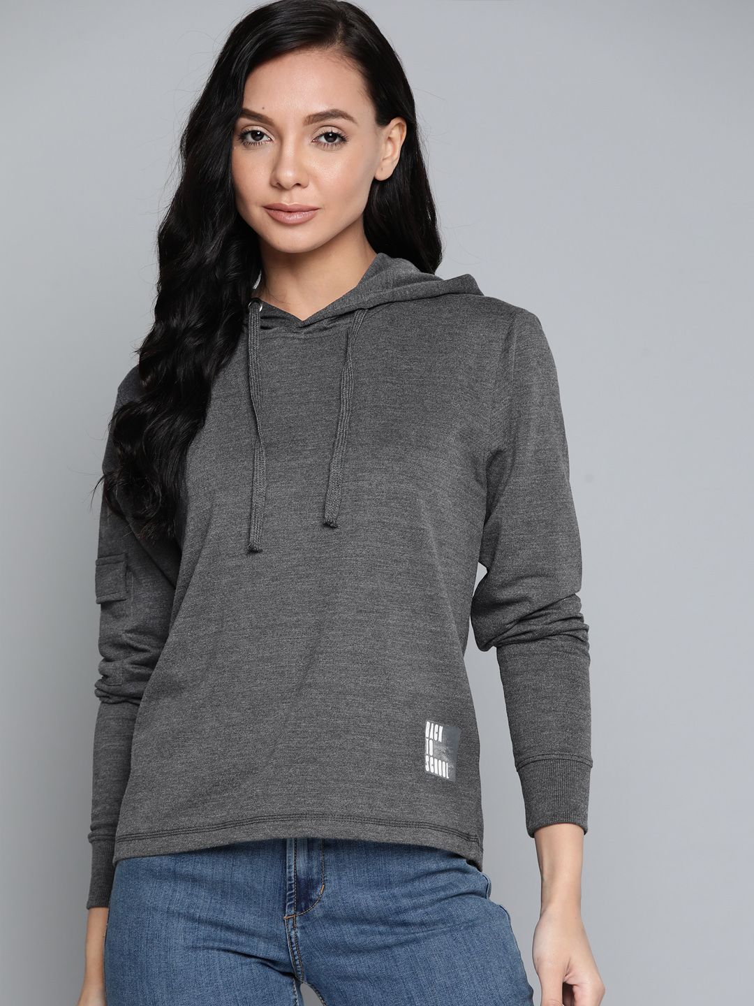 Harvard Women Charcoal Grey Hooded Sweatshirt Price in India