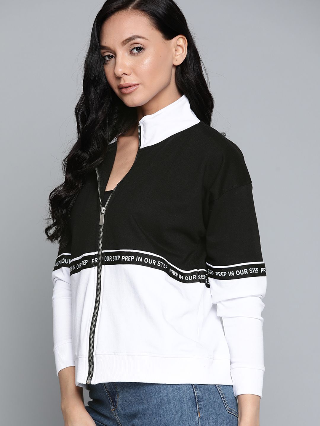 Harvard Women Black & White Colourblocked Sweatshirt Price in India