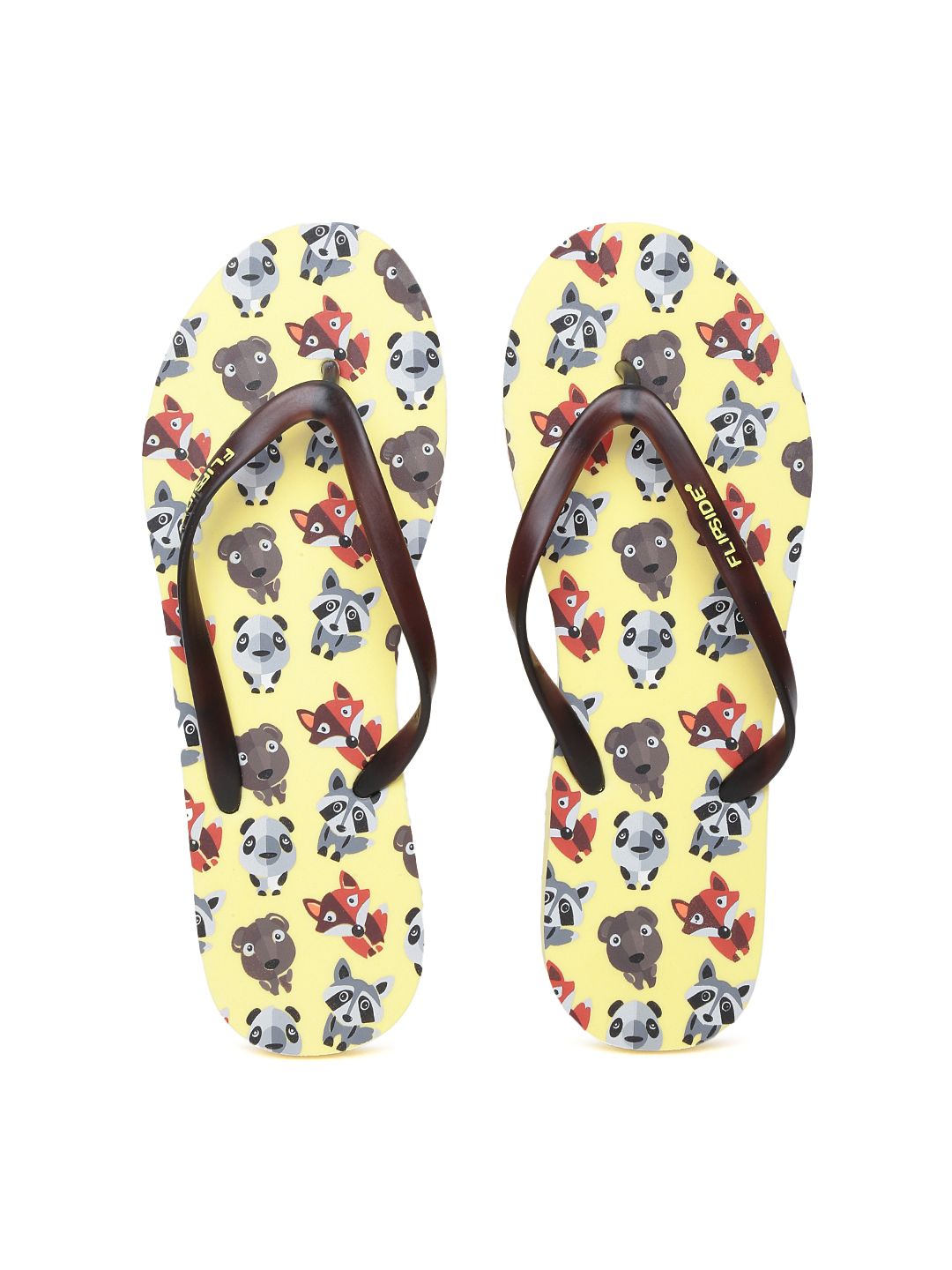 Flipside Women Brown & Yellow Printed Flip-Flops Price in India