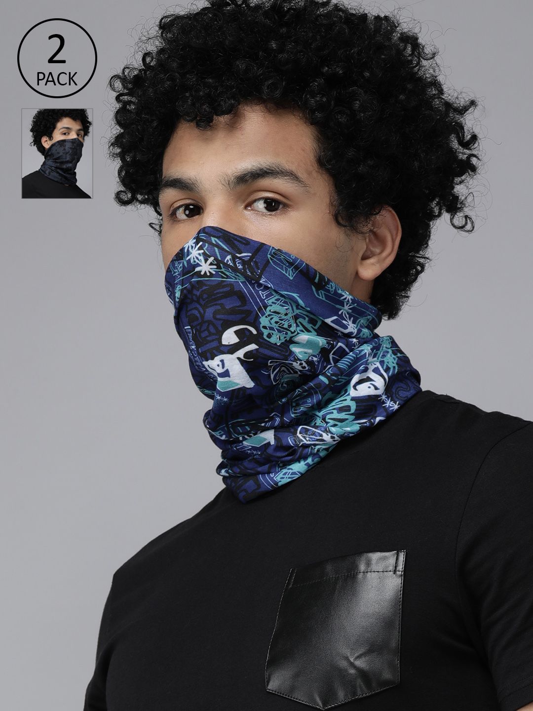Roadster Unisex Pack of 2 Blue & Black Printed Neck Gaiters