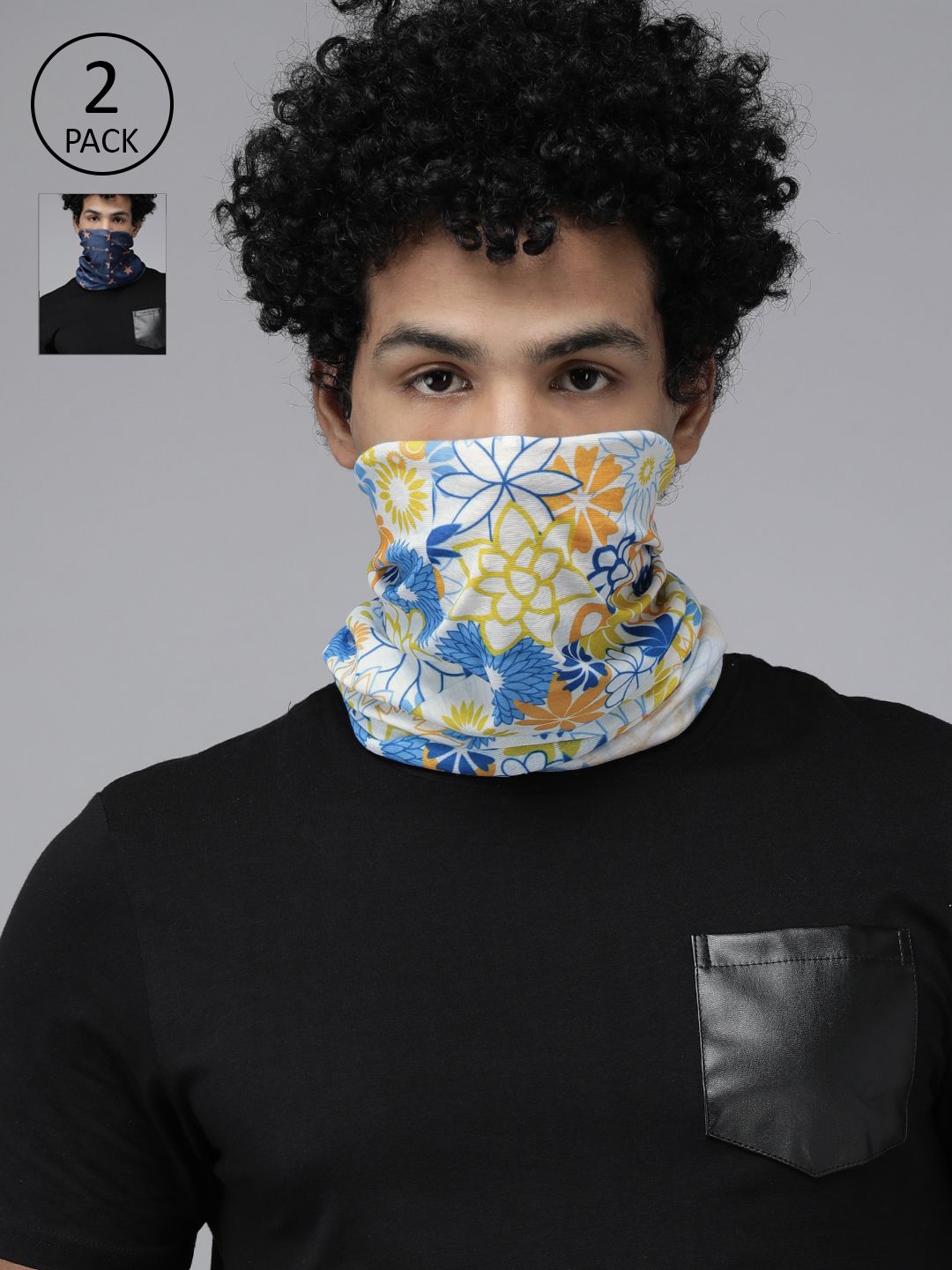 Roadster Unisex Pack of 2 White & Blue Printed Neck Gaiters