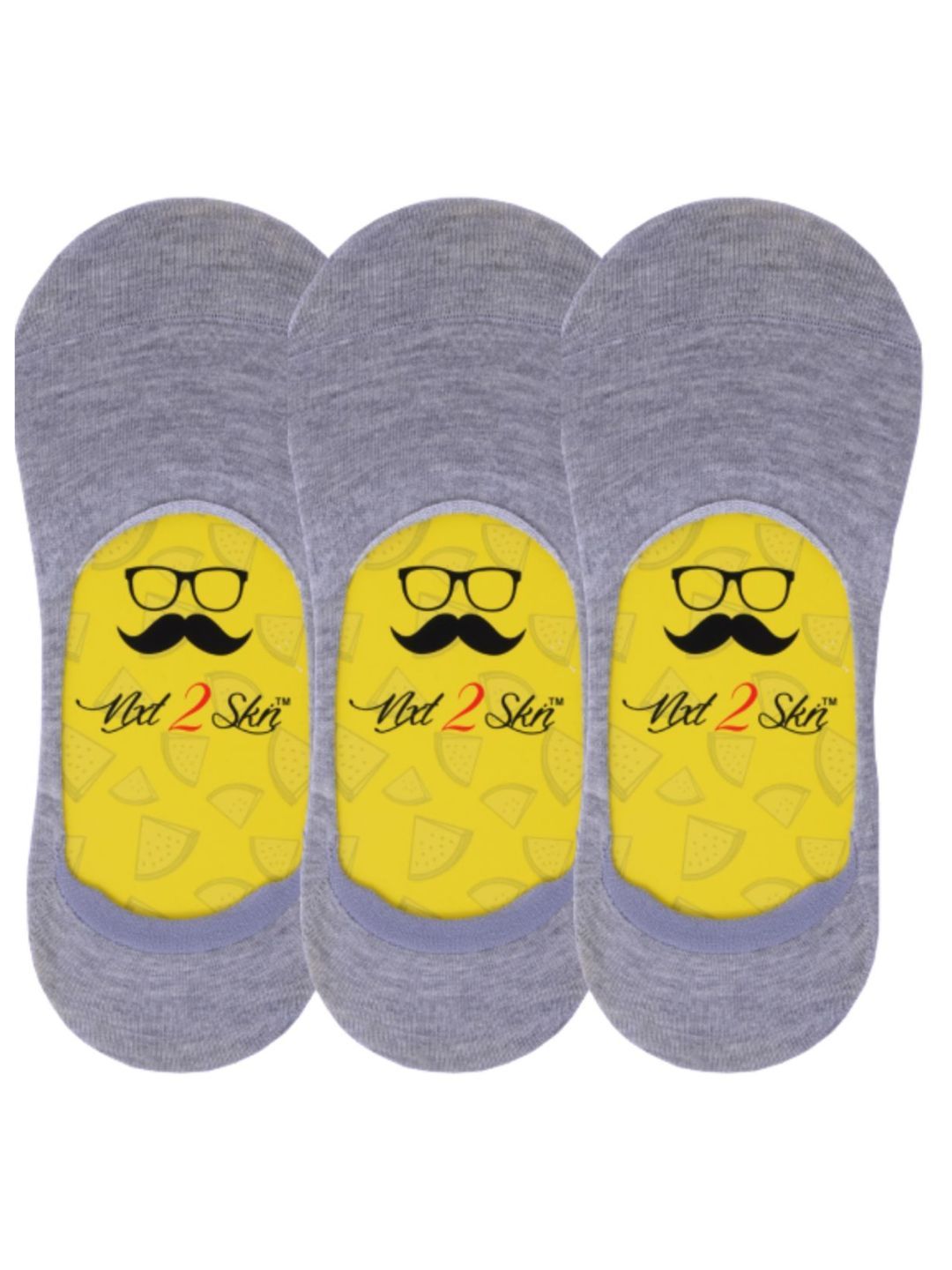 N2S NEXT2SKIN Men Pack Of 3 Grey Melange Solid Cotton Shoe Liner Socks