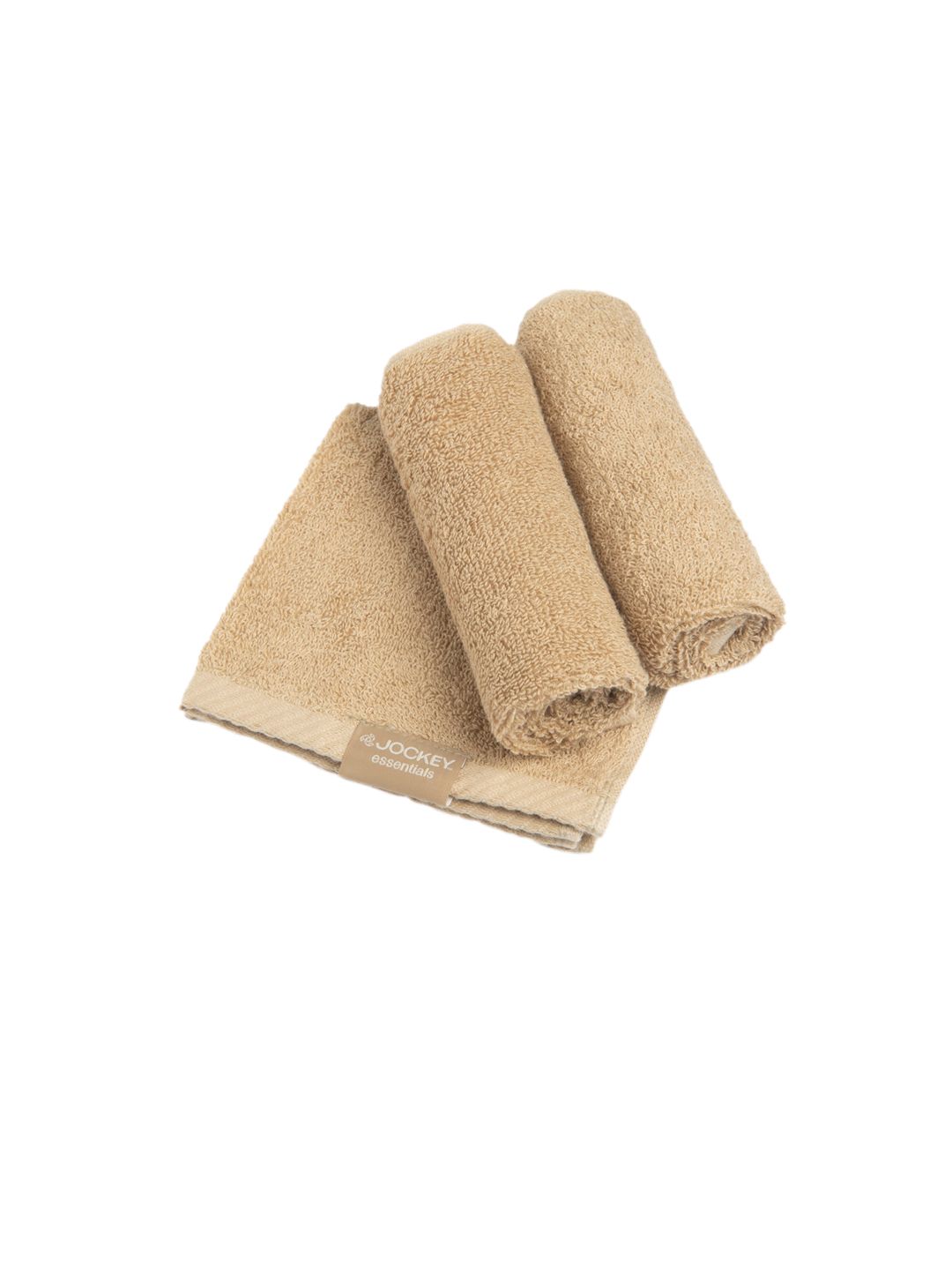Jockey Set Of 3 Camel Brown Solid 450 GSM Pure Cotton Face Towels Price in India