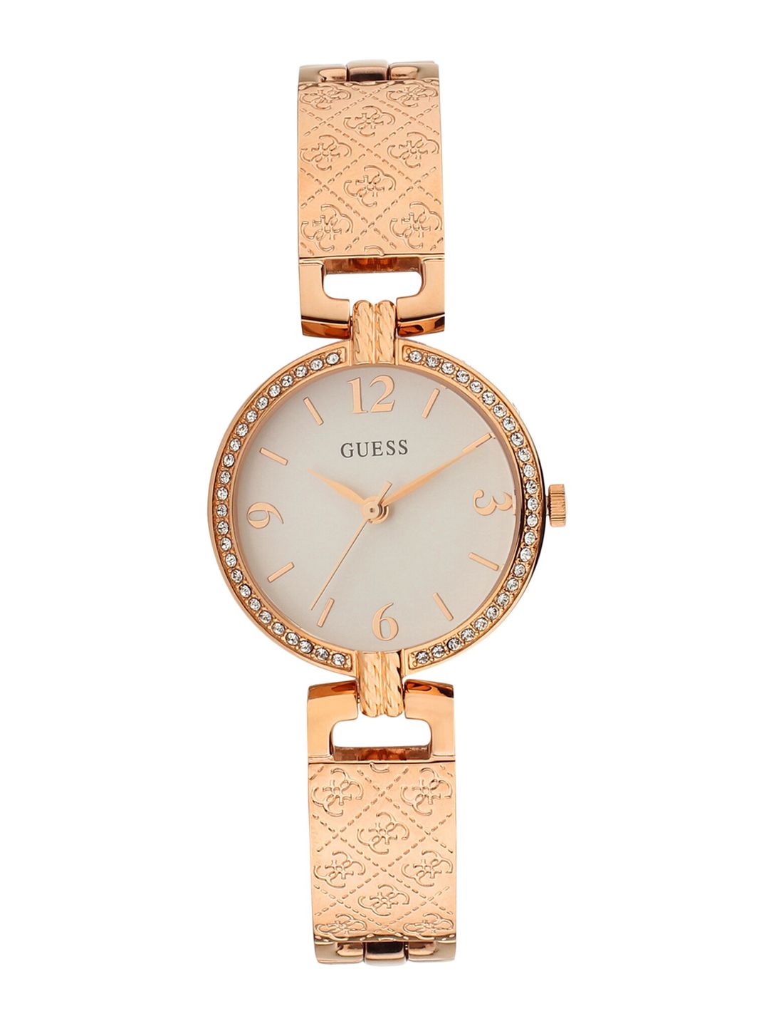 GUESS Women Rose Gold-Toned Embellished Dial & Stainless Steel Watch GW0112L3 Price in India