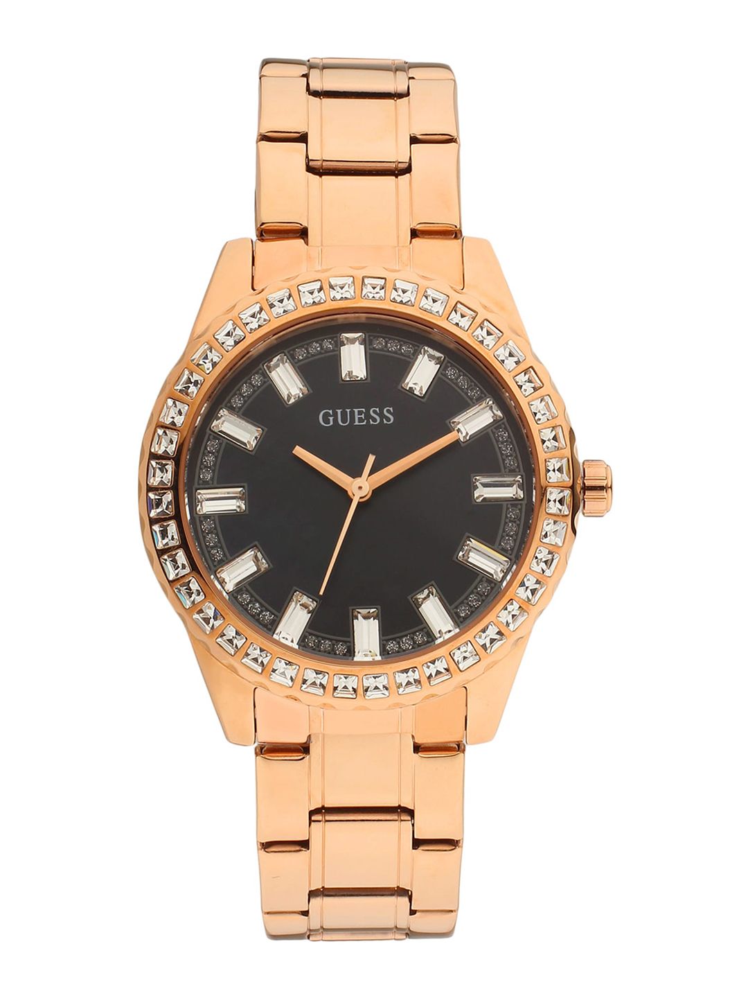 GUESS Women Rose Gold-Toned Embellished Dial Analogue Watch GW0111L3 Price in India