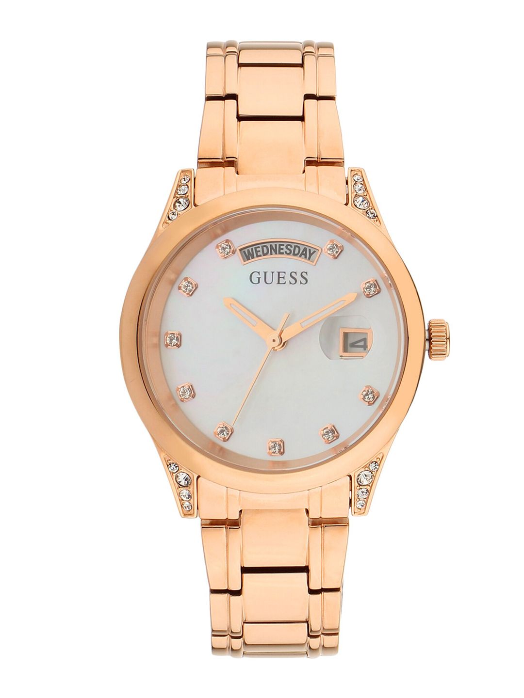 GUESS  Analogue Women Rose Gold-Toned Embellished Dial With Bracelet Style Strap Watch Price in India