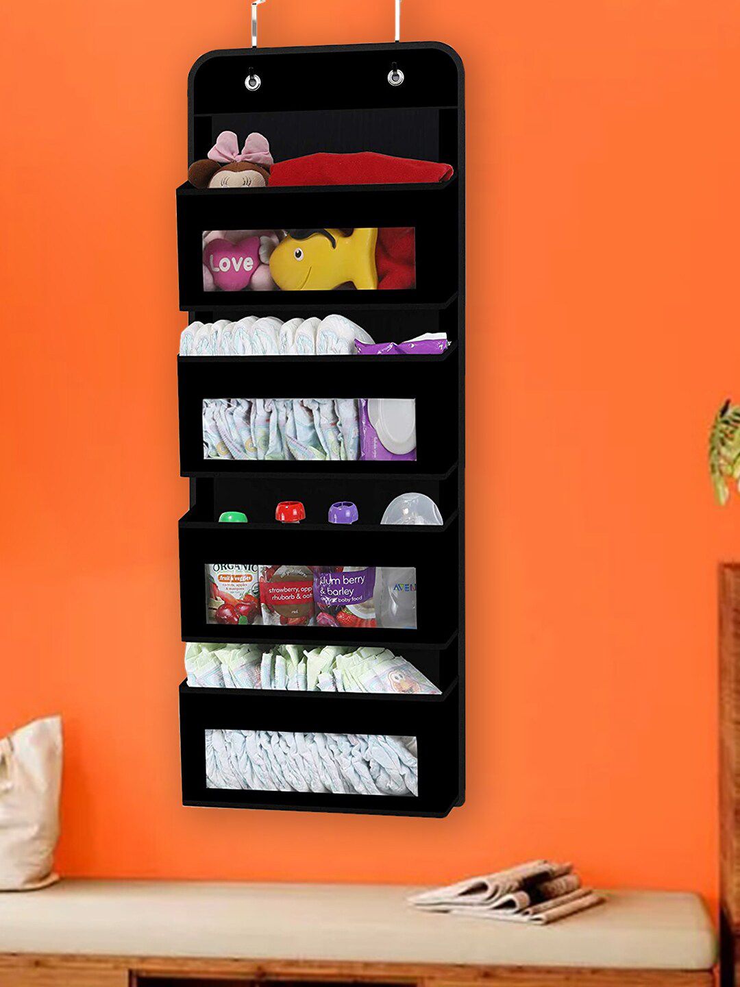 prettykrafts Black Solid Wall Mount 4-Shelf Closet Organizer Price in India