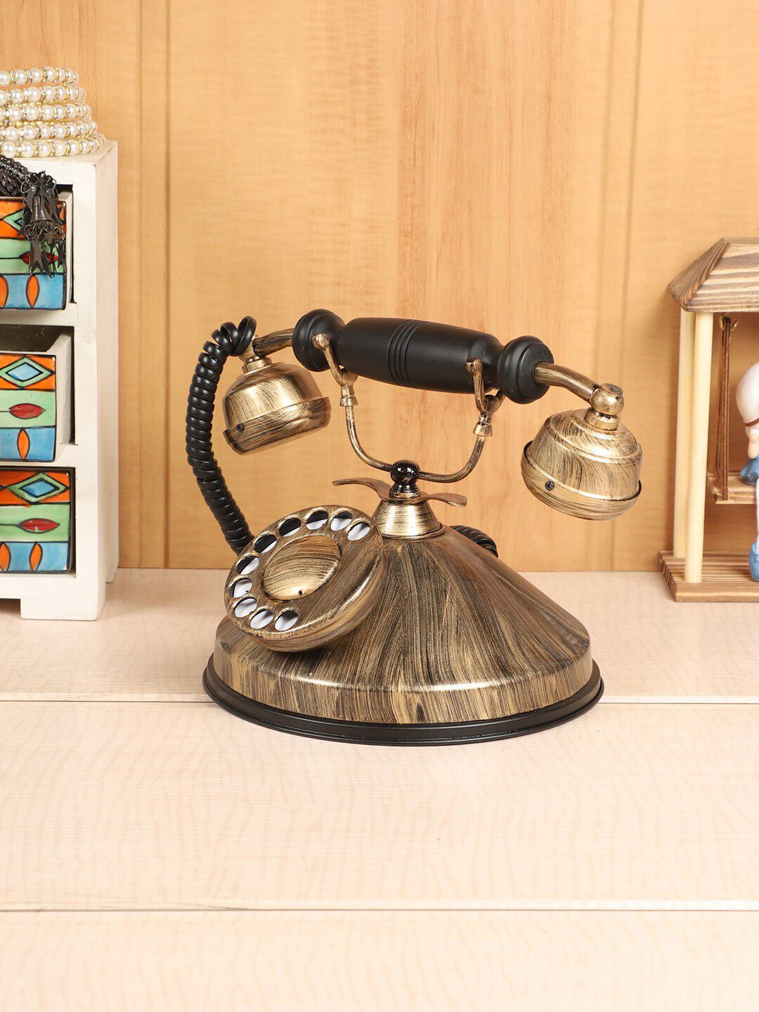 EXIM DECOR Gold-Toned & Black Antique Dummy Telephone Showpiece Price in India