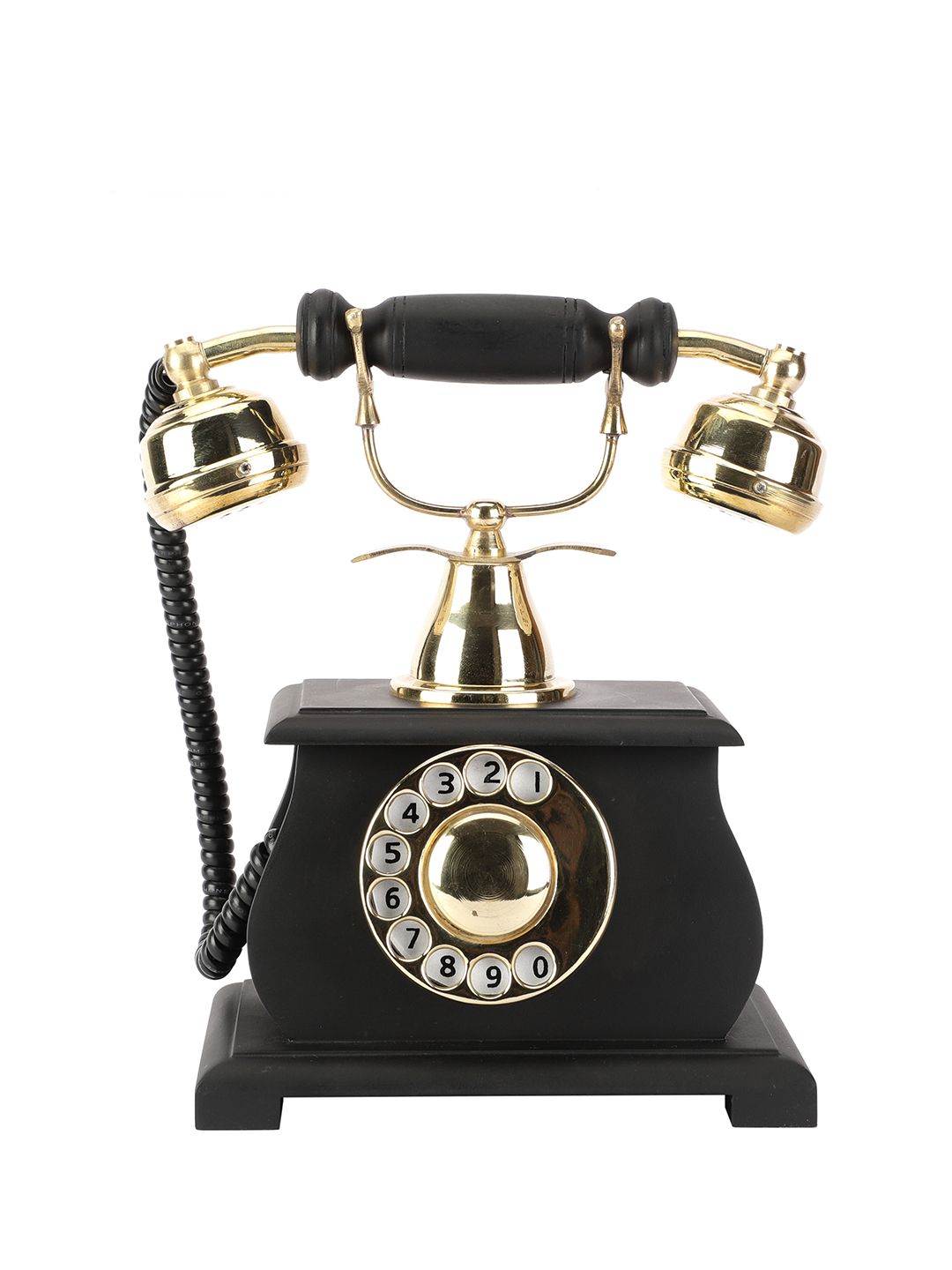 EXIM DECOR Black & Gold-Toned Wood Vintage Style Telephone Showpiece Price in India