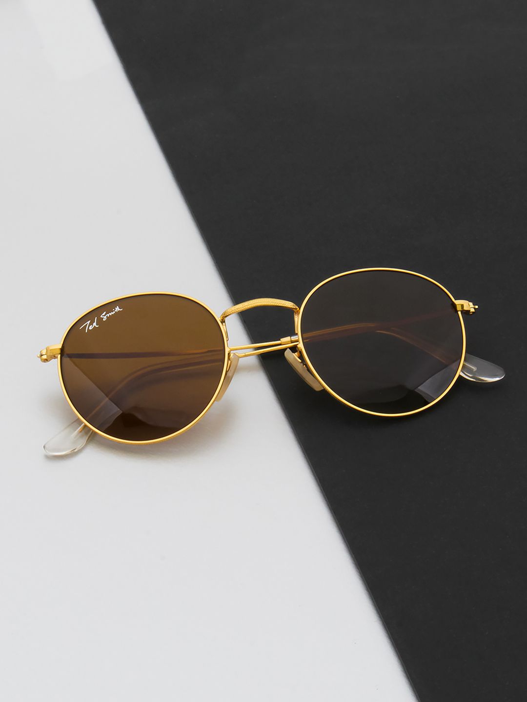 Ted Smith Unisex Brown Lens & Gold-Toned Round Sunglasses with UV Protected Lens MOON_C18