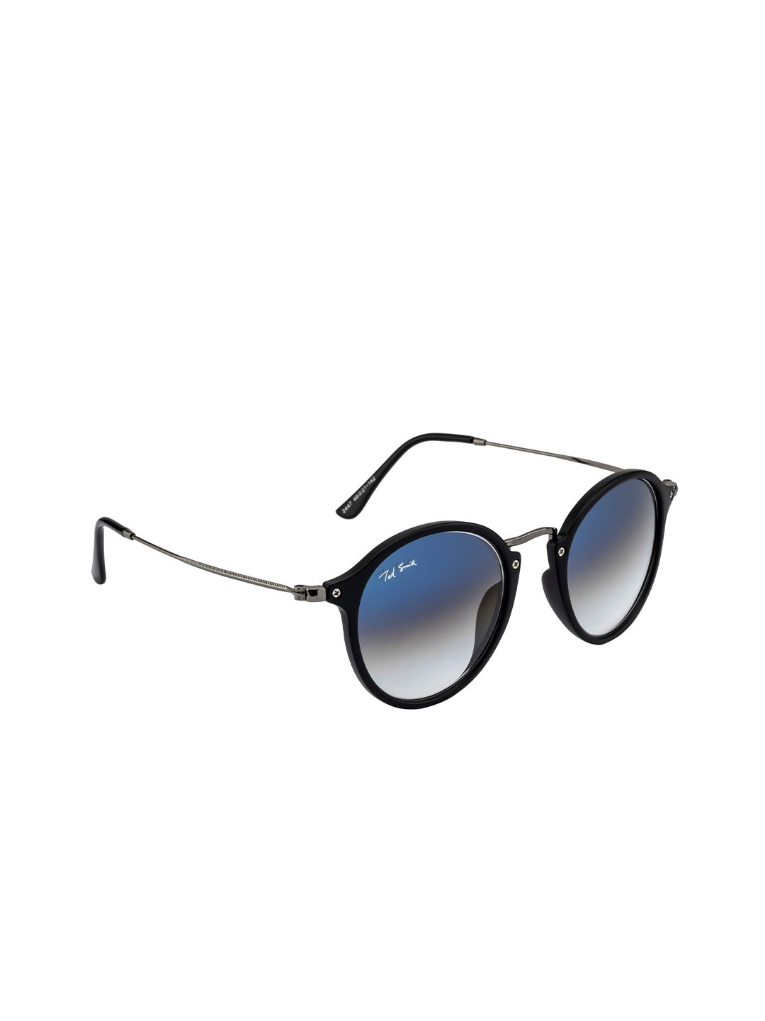 Ted Smith Unisex Blue Lens & Black Round Sunglasses with UV Protected Lens Price in India