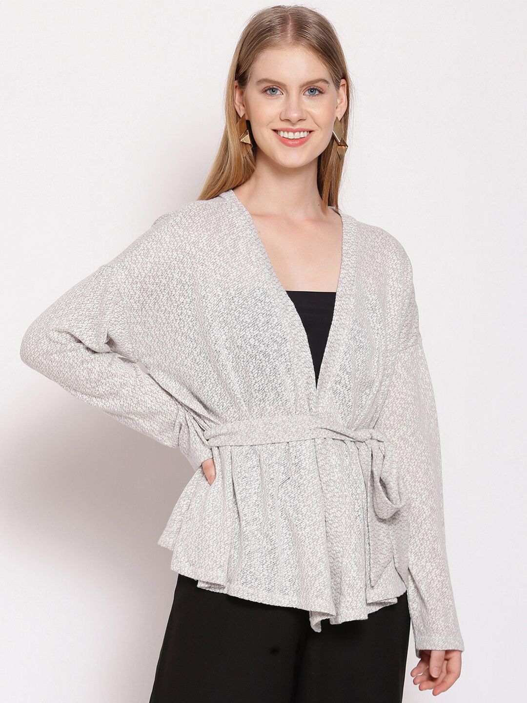 Zink London Women Grey Tie-Up Shrug Price in India