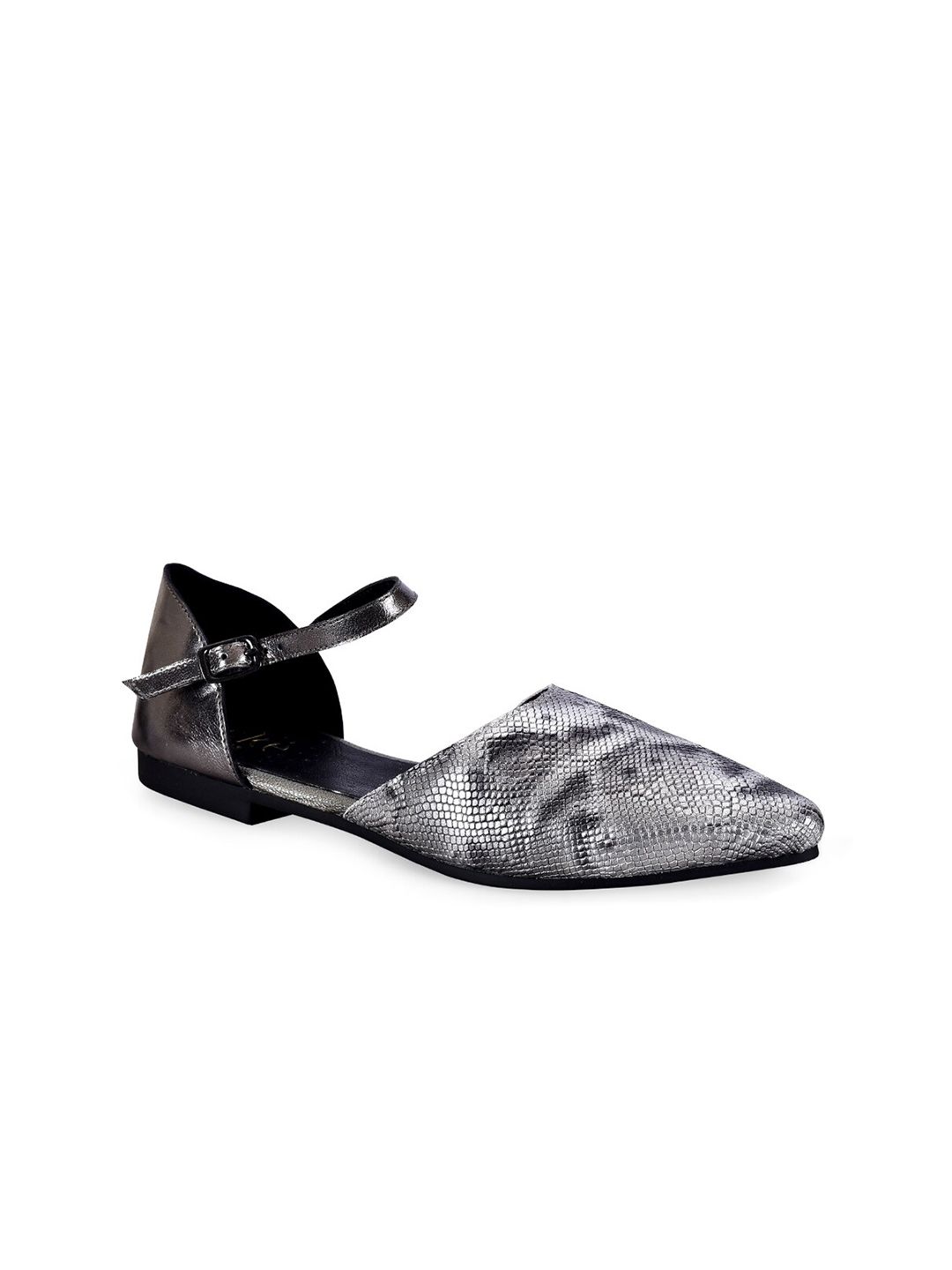 Eske Women Gunmetal-Toned Leather Textured Ballerinas