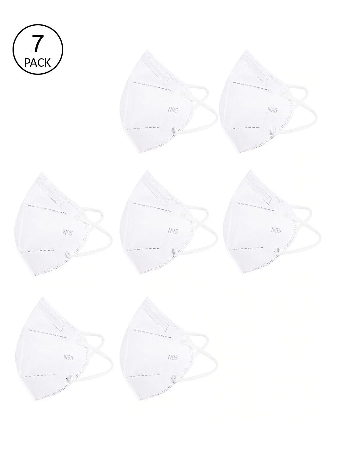 Action Unisex Pack Of 7 White Solid 5-Ply Reusable N95 Masks Price in India